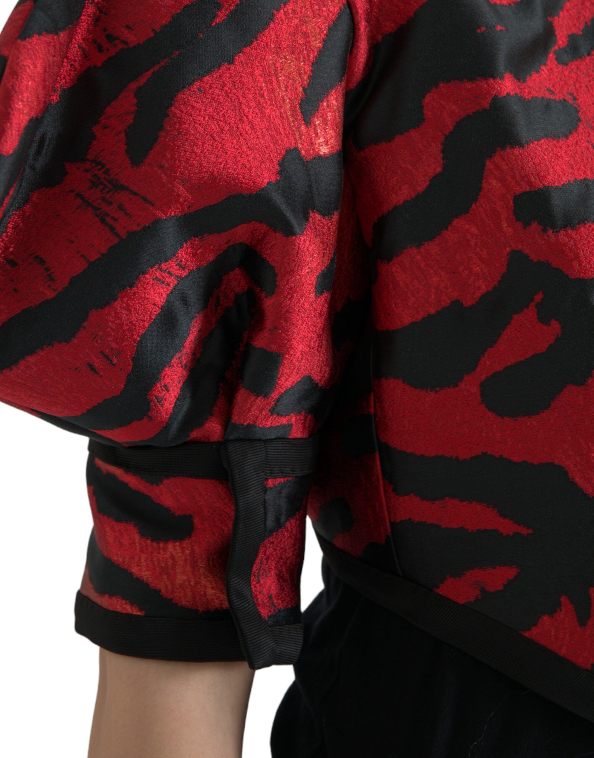 Dolce & Gabbana Black Red Patterned Short Coat Jacket