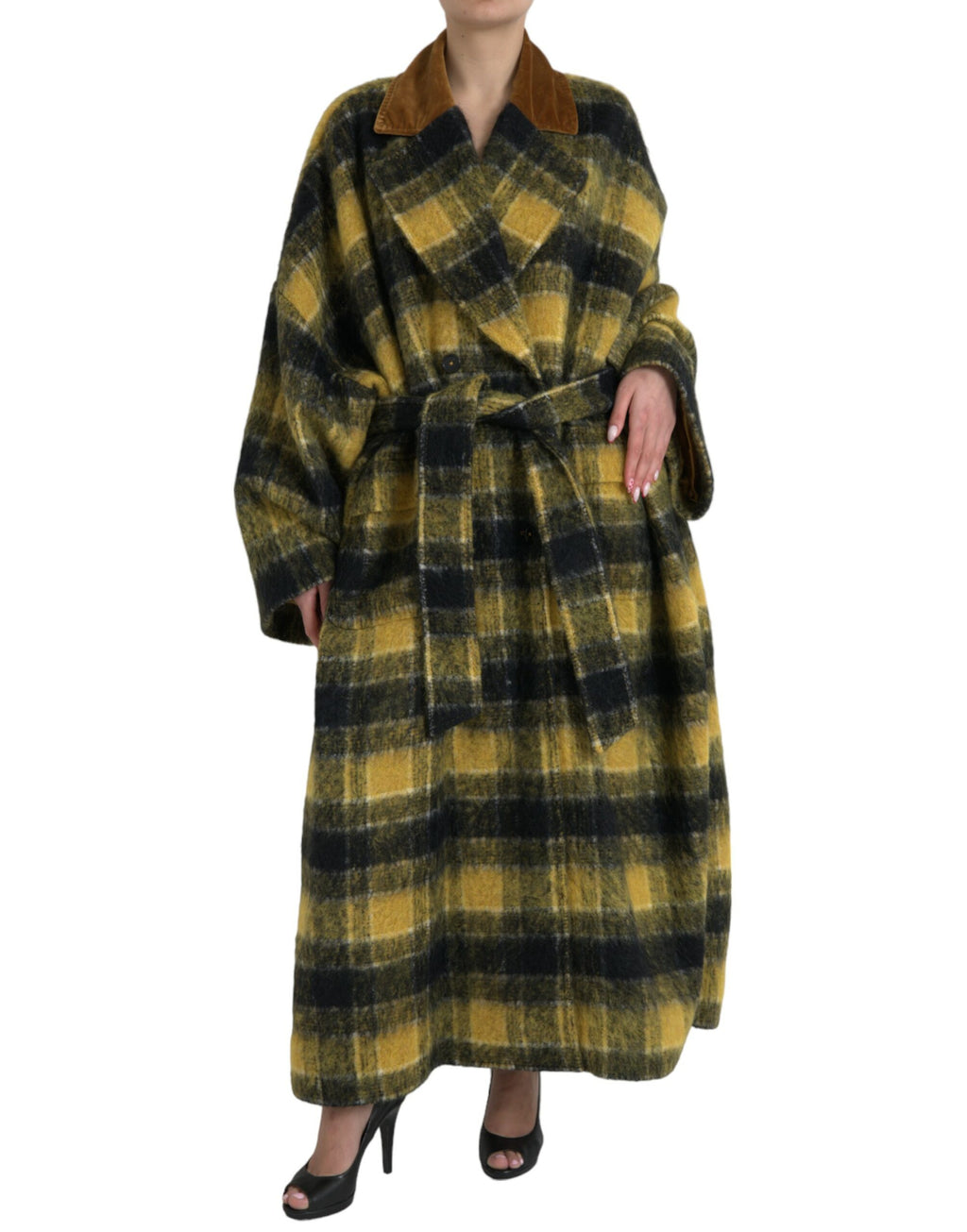 Dolce & Gabbana Gelb karierter Langarm-Mantel Jacke