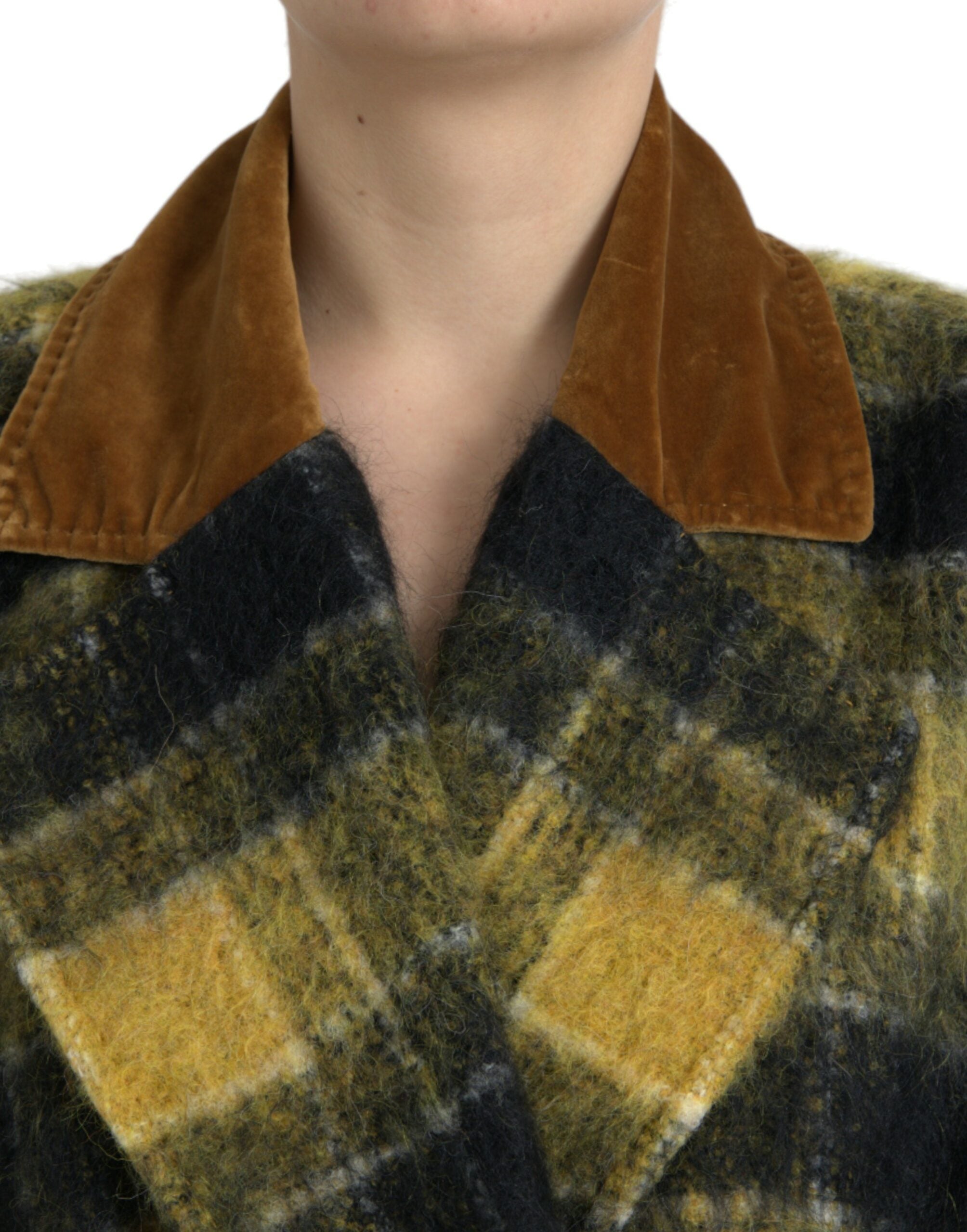Dolce & Gabbana Gelb karierter Langarm-Mantel Jacke