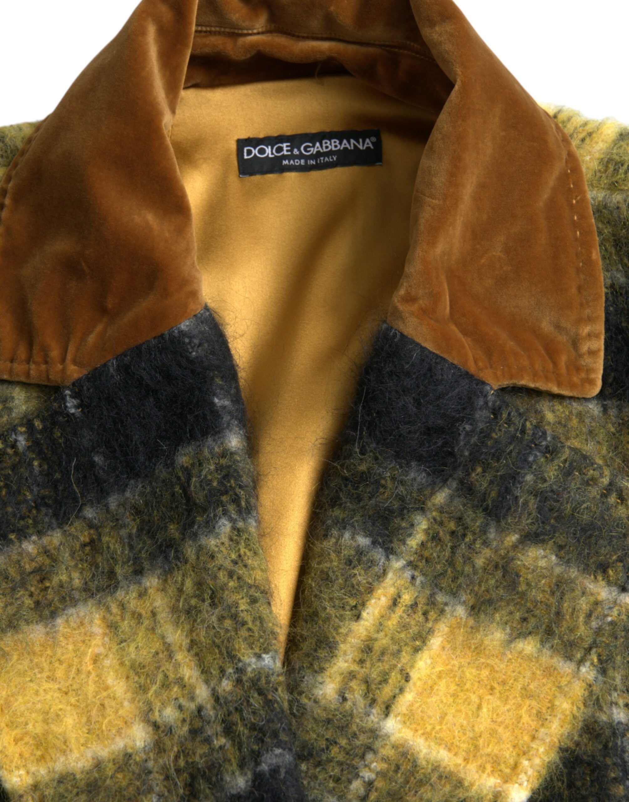 Dolce & Gabbana Gelb karierter Langarm-Mantel Jacke