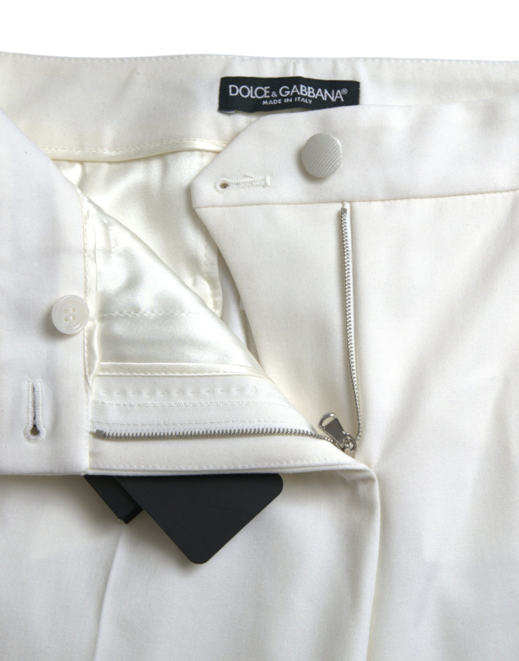Dolce & Gabbana Weiße konisch zulaufende Hose aus Wolle mit mittlerer Taille