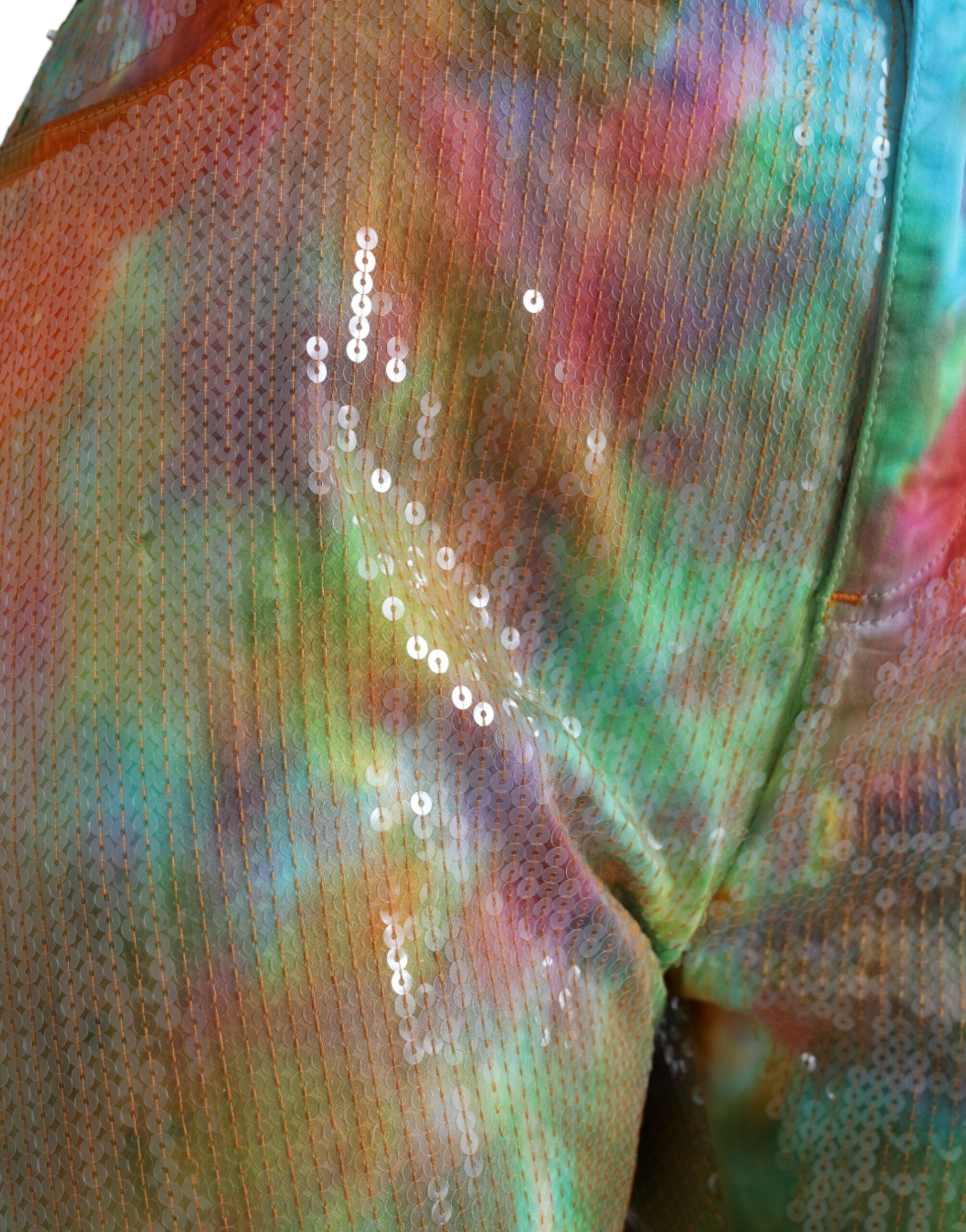 Dolce & Gabbana Multicolor Tie Dye mit Pailletten besetzte Hose mit hoher Taille