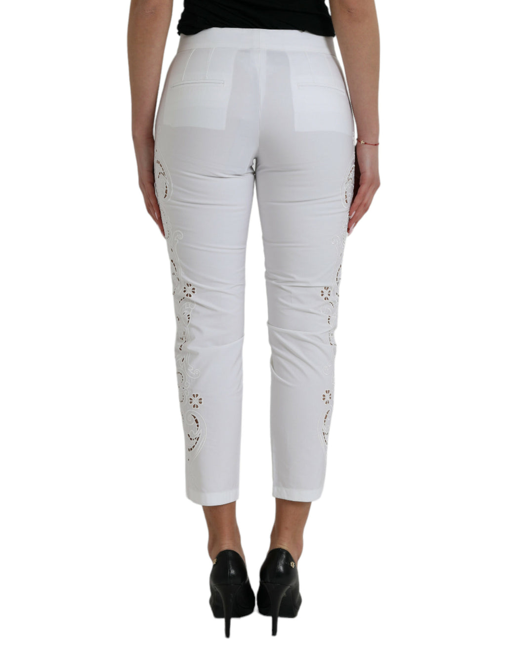 Dolce & Gabbana White Cut-Out Mid-Rise Cotton Trousers