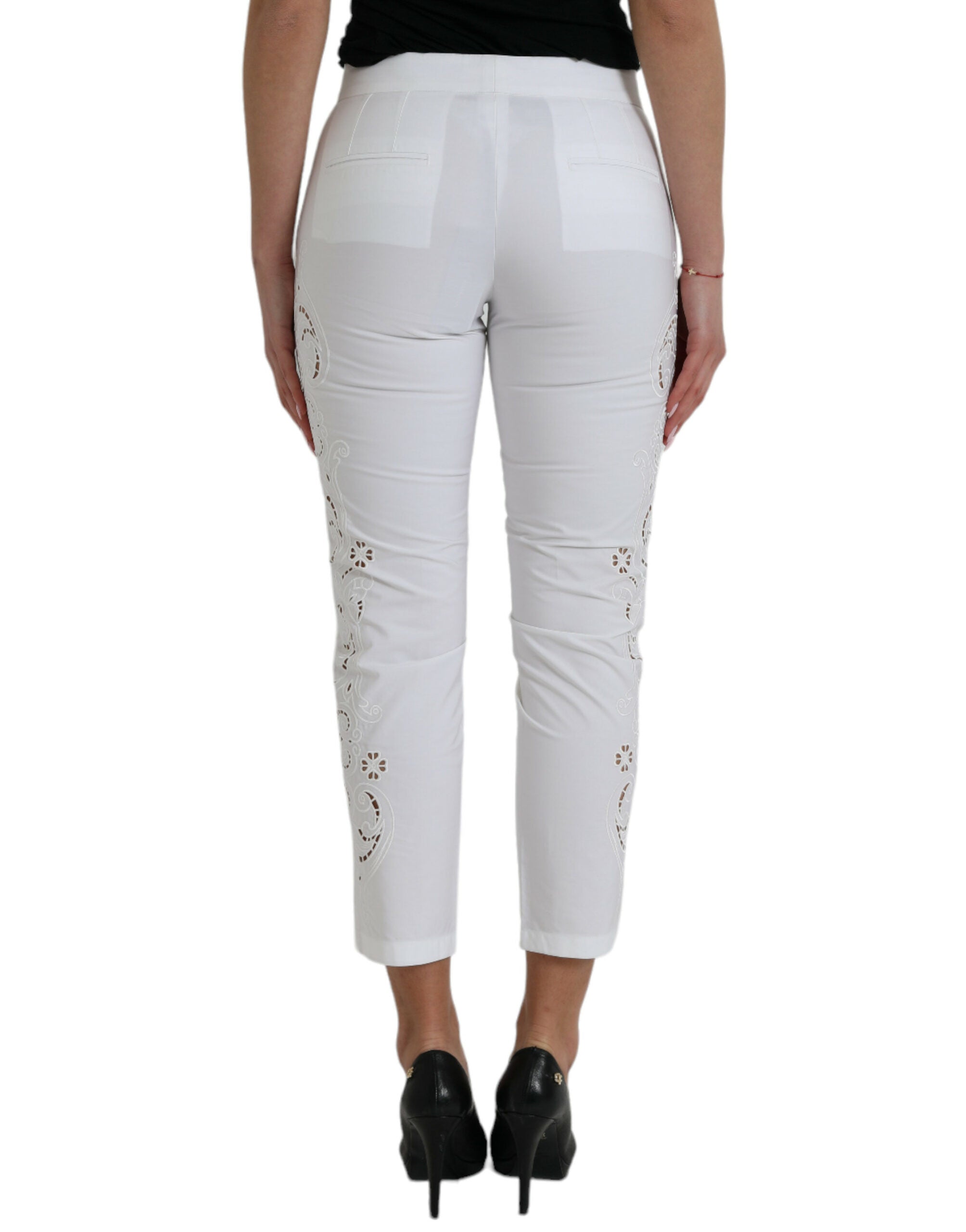 Dolce & Gabbana White Cut-Out Mid-Rise Cotton Trousers