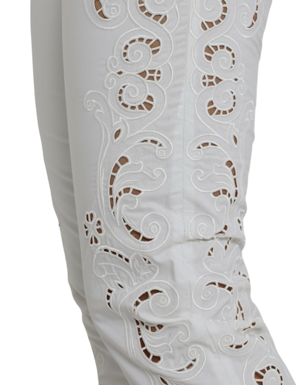 Dolce & Gabbana White Cut-Out Mid-Rise Cotton Trousers
