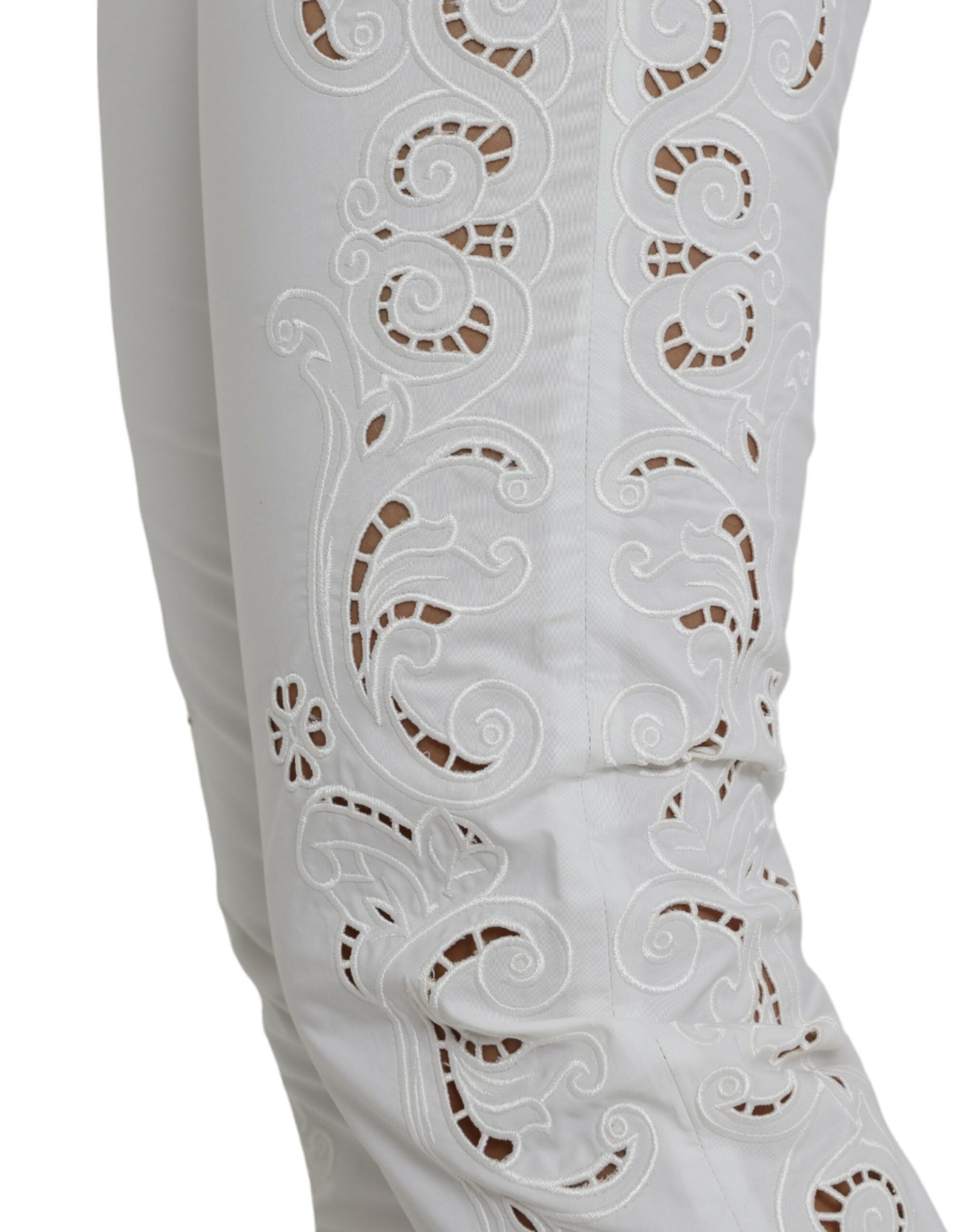 Dolce & Gabbana White Cut-Out Mid-Rise Cotton Trousers
