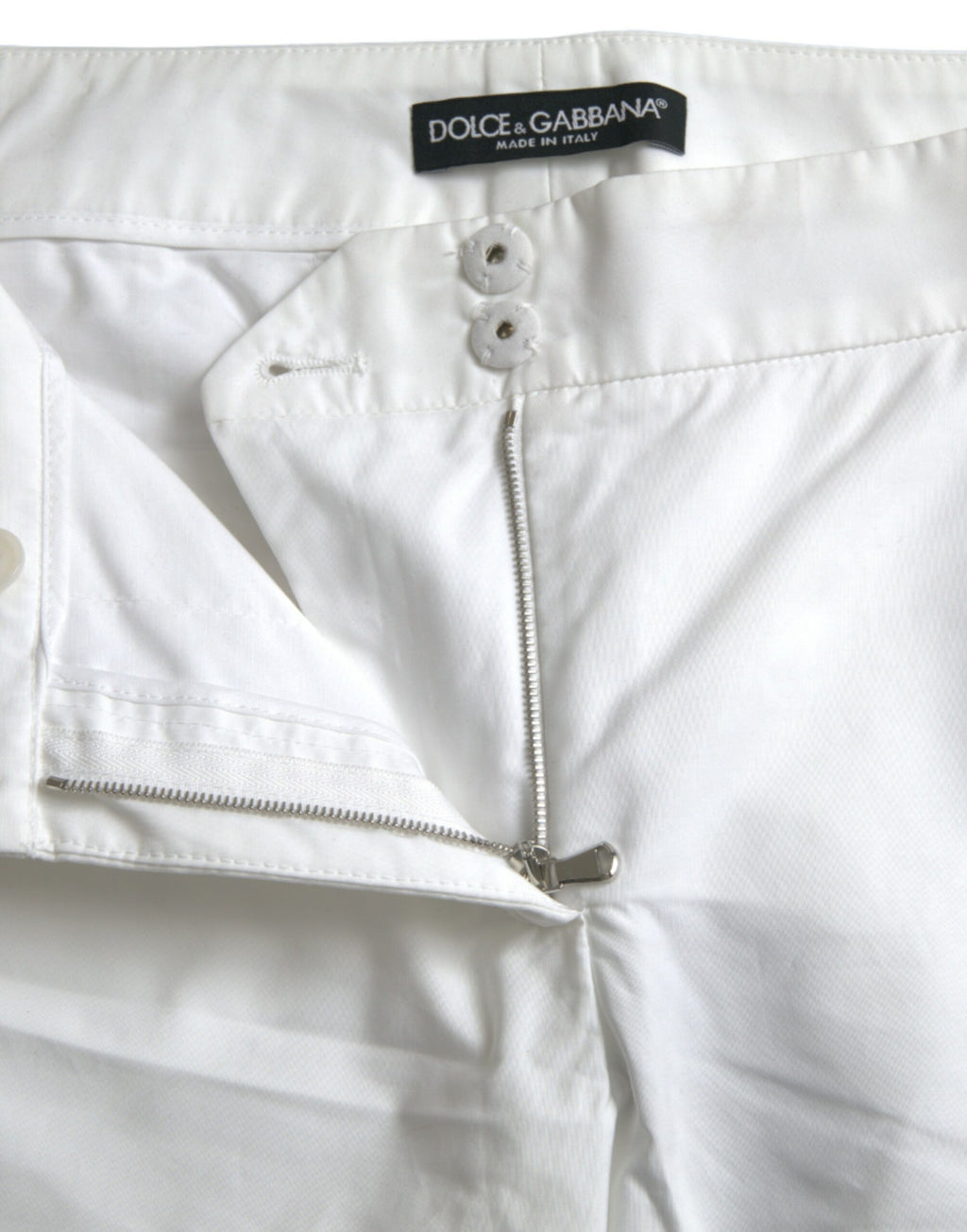 Dolce & Gabbana White Cut-Out Mid-Rise Cotton Trousers