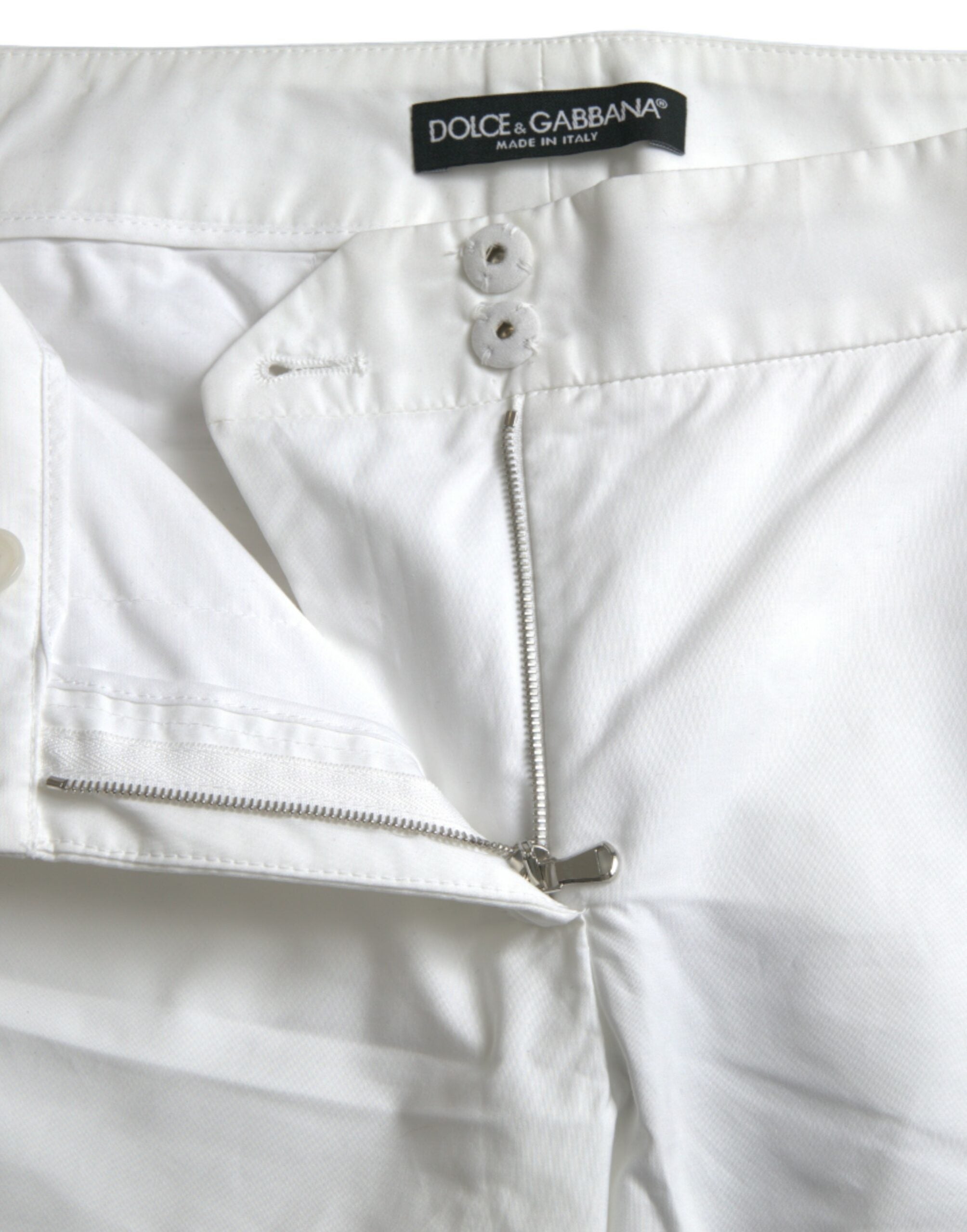 Dolce & Gabbana White Cut-Out Mid-Rise Cotton Trousers