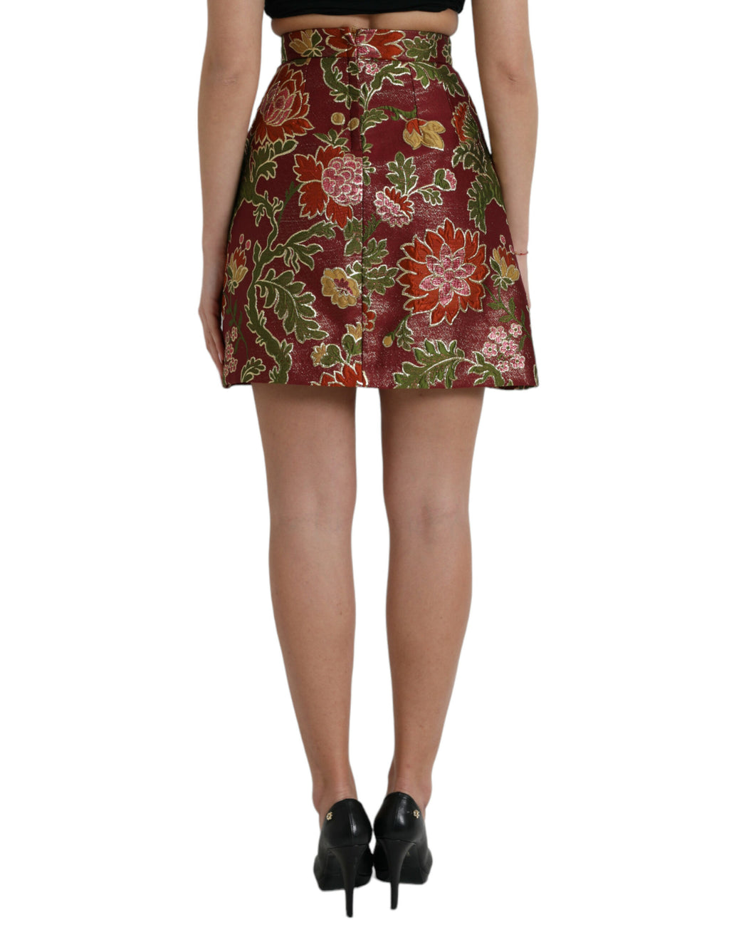 Dolce & Gabbana Chestnut Brown Floral Jacquard A-Line Mini Skirt
