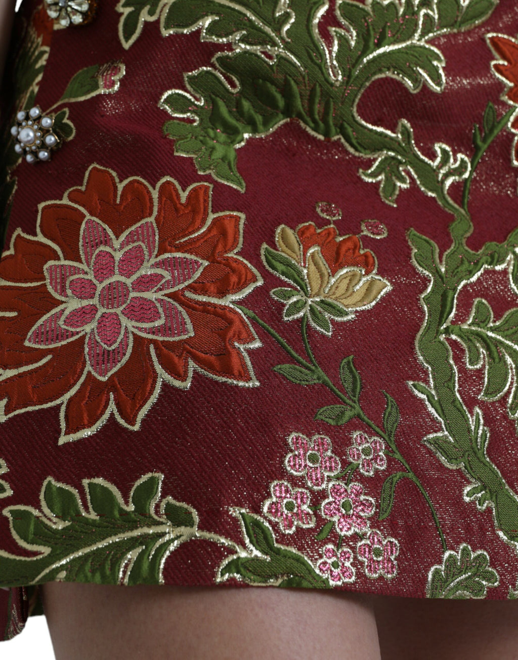 Dolce & Gabbana Chestnut Brown Floral Jacquard A-Line Mini Skirt
