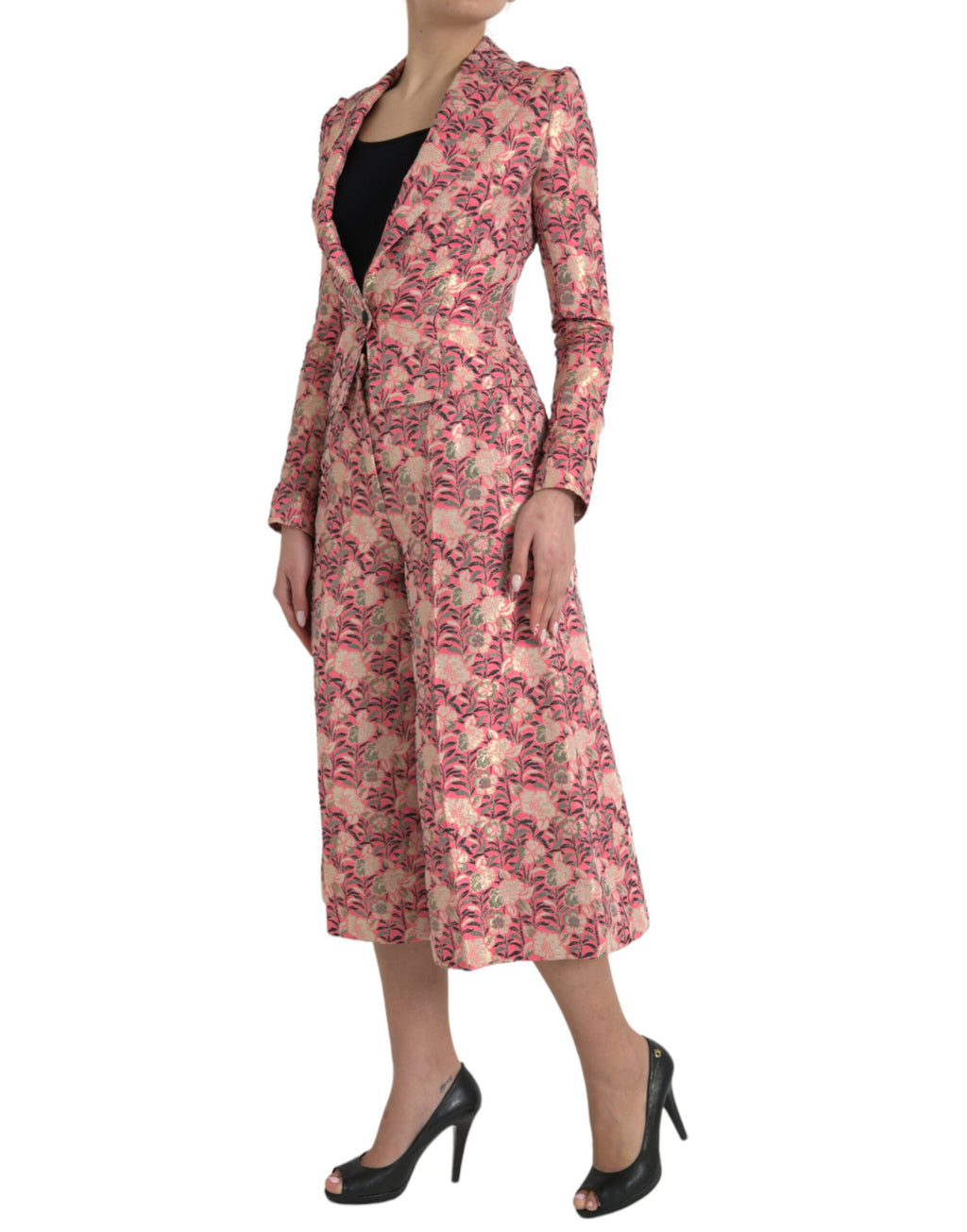 Dolce & Gabbana Rosa Floral Jacquard Slim Fit 2 Stück Anzug