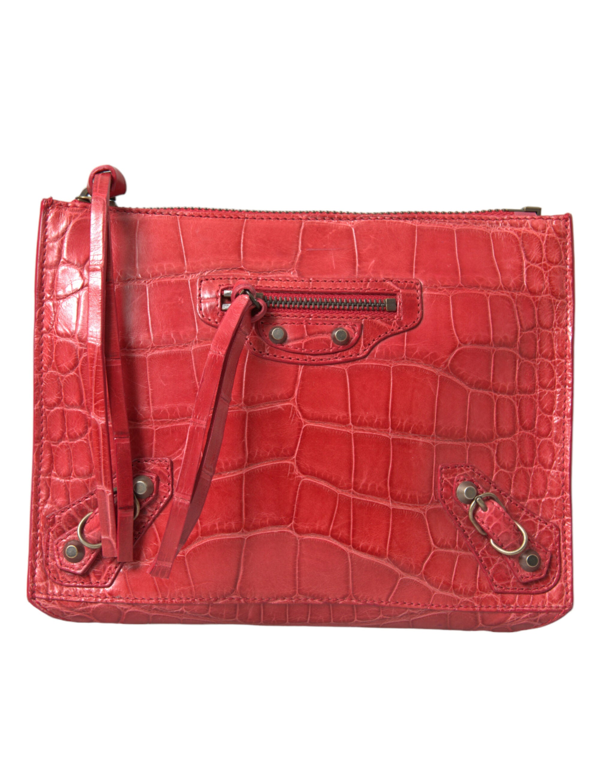 Balenciaga Red Exotic Skin Leather Classic Pouch Wallet Wristlet Bag