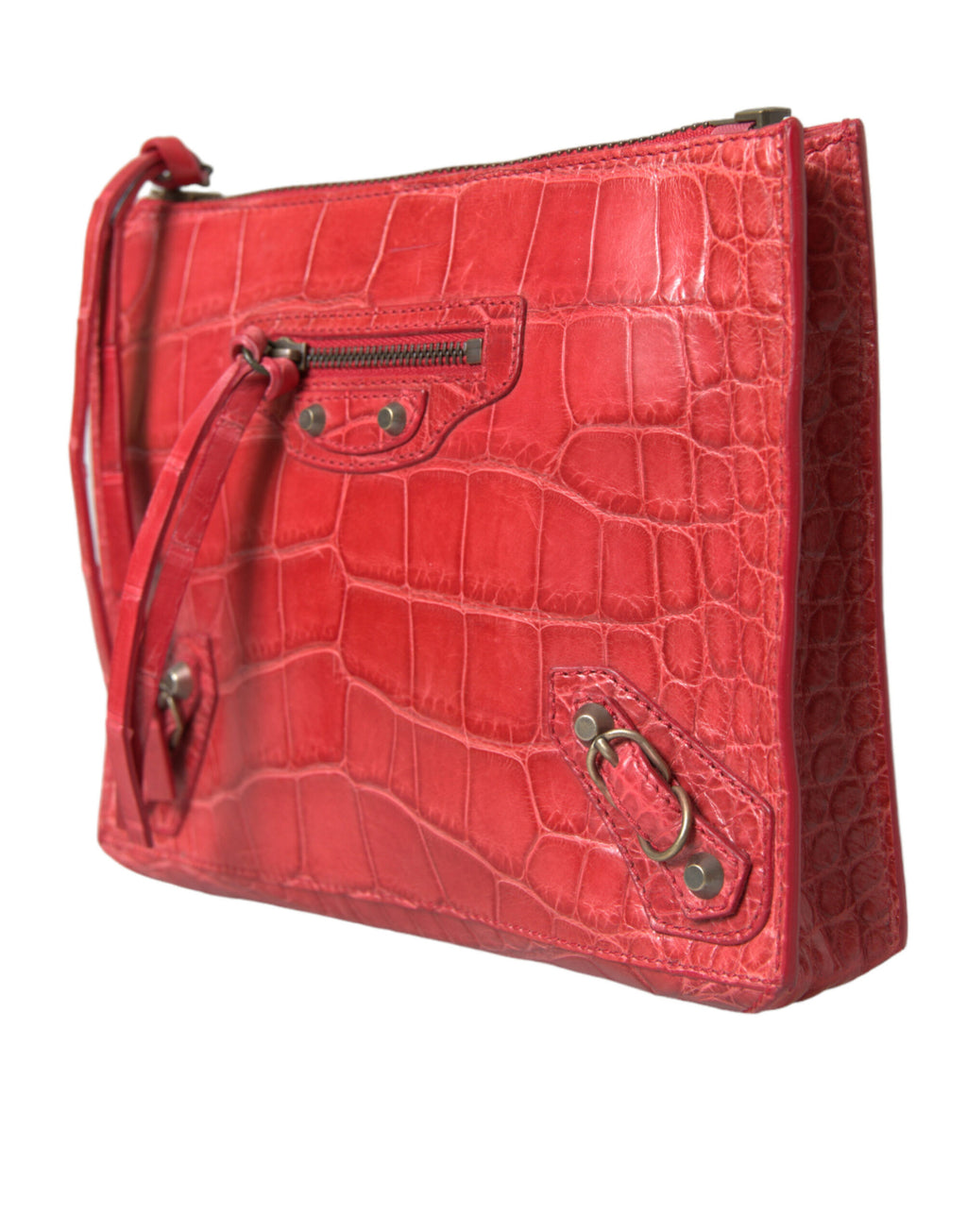 Balenciaga Red Exotic Skin Leather Classic Pouch Wallet Wristlet Bag