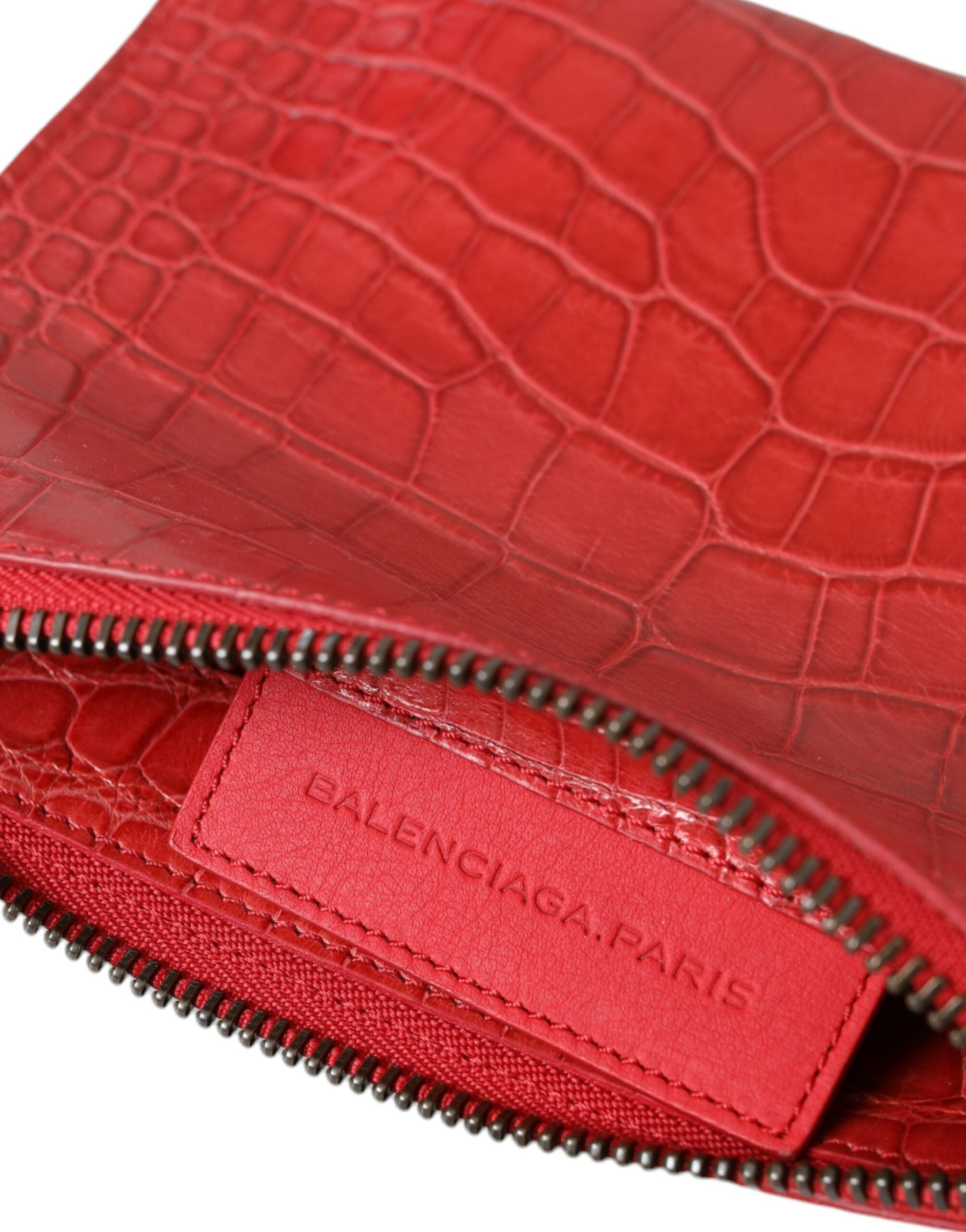 Balenciaga Red Exotic Skin Leather Classic Pouch Wallet Wristlet Bag