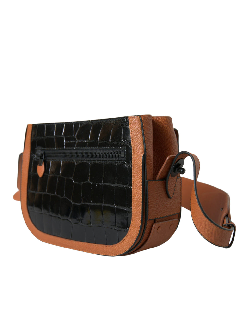 Balenciaga Black Brown Exotic Skin Leather Shoulder Bag Camera Purse