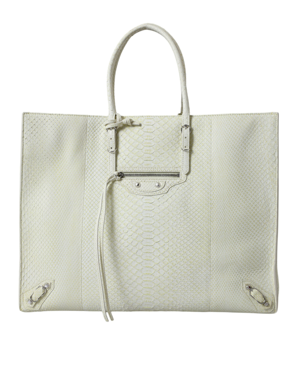 Balenciaga White Yellow Exotic Skin Leather Shopping Bag PAPER Bag