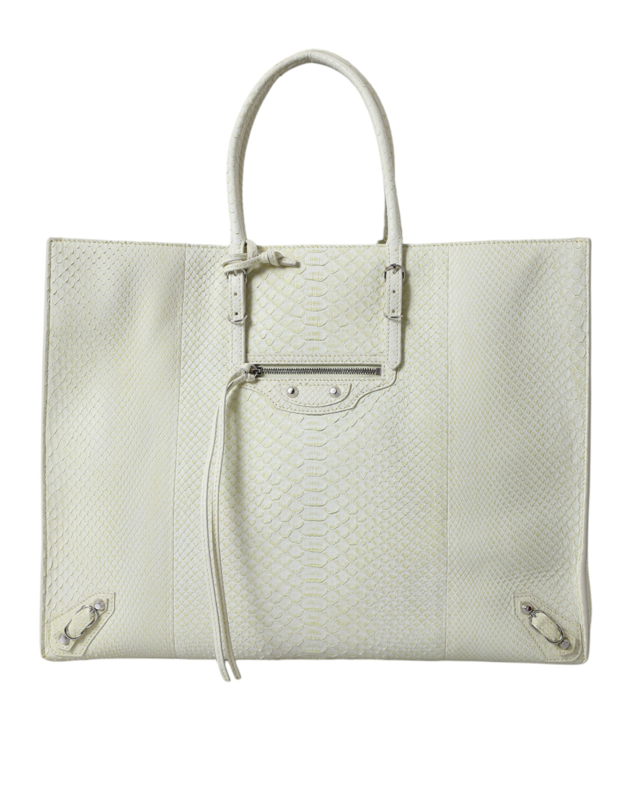 Balenciaga White Yellow Exotic Skin Leather Shopping Bag PAPER Bag