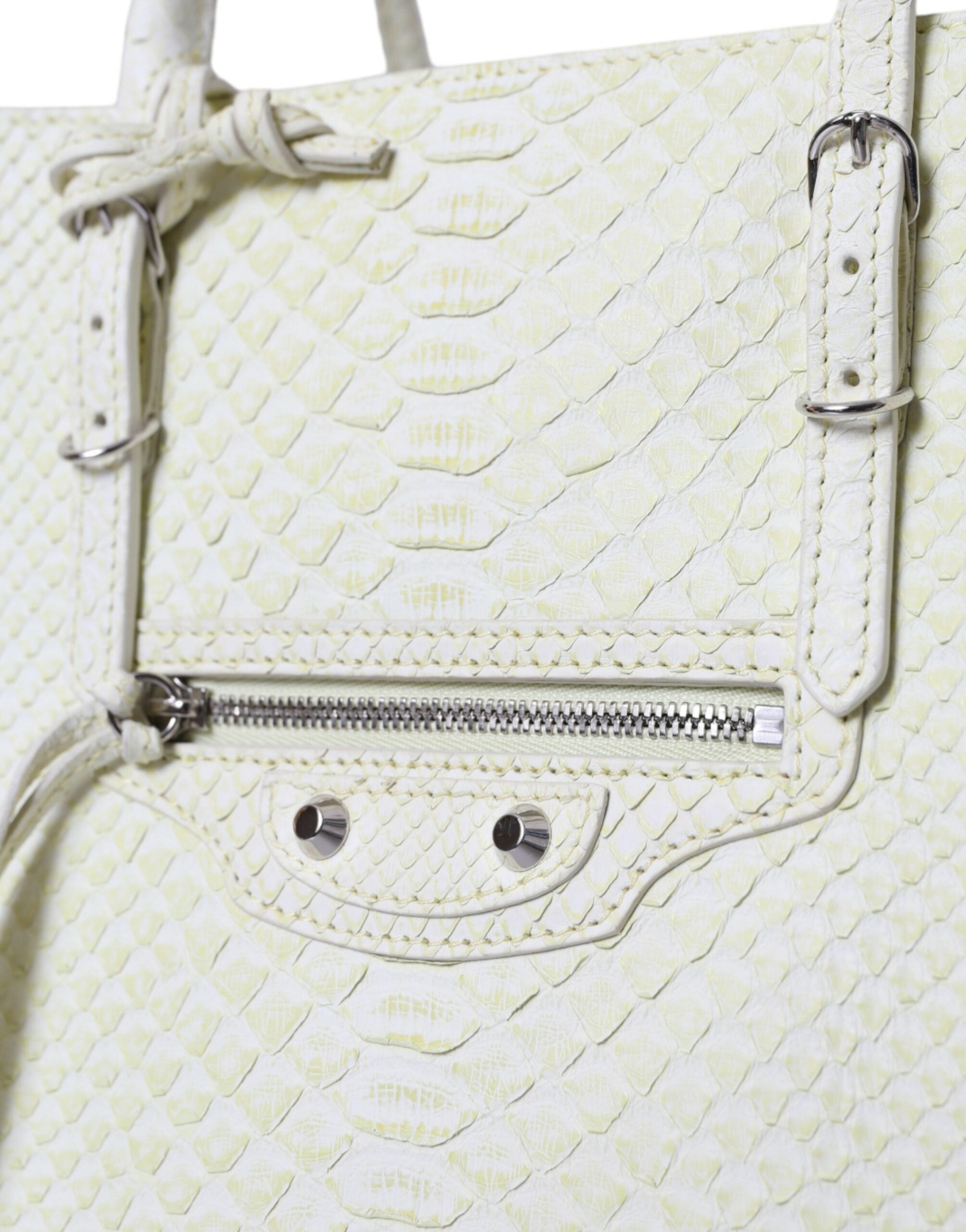Balenciaga White Yellow Exotic Skin Leather Shopping Bag PAPER Bag