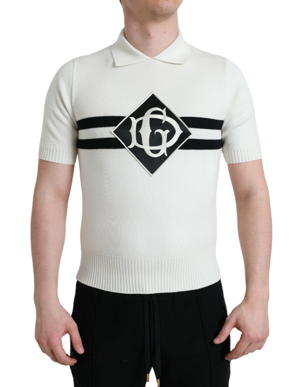 Dolce & Gabbana White DG Logo Collar Henley T-Shirt