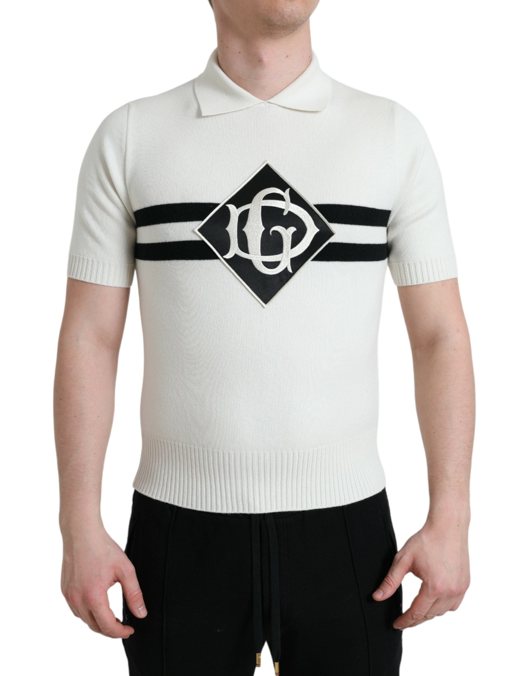 Dolce & Gabbana White DG Logo Collar Henley T-Shirt