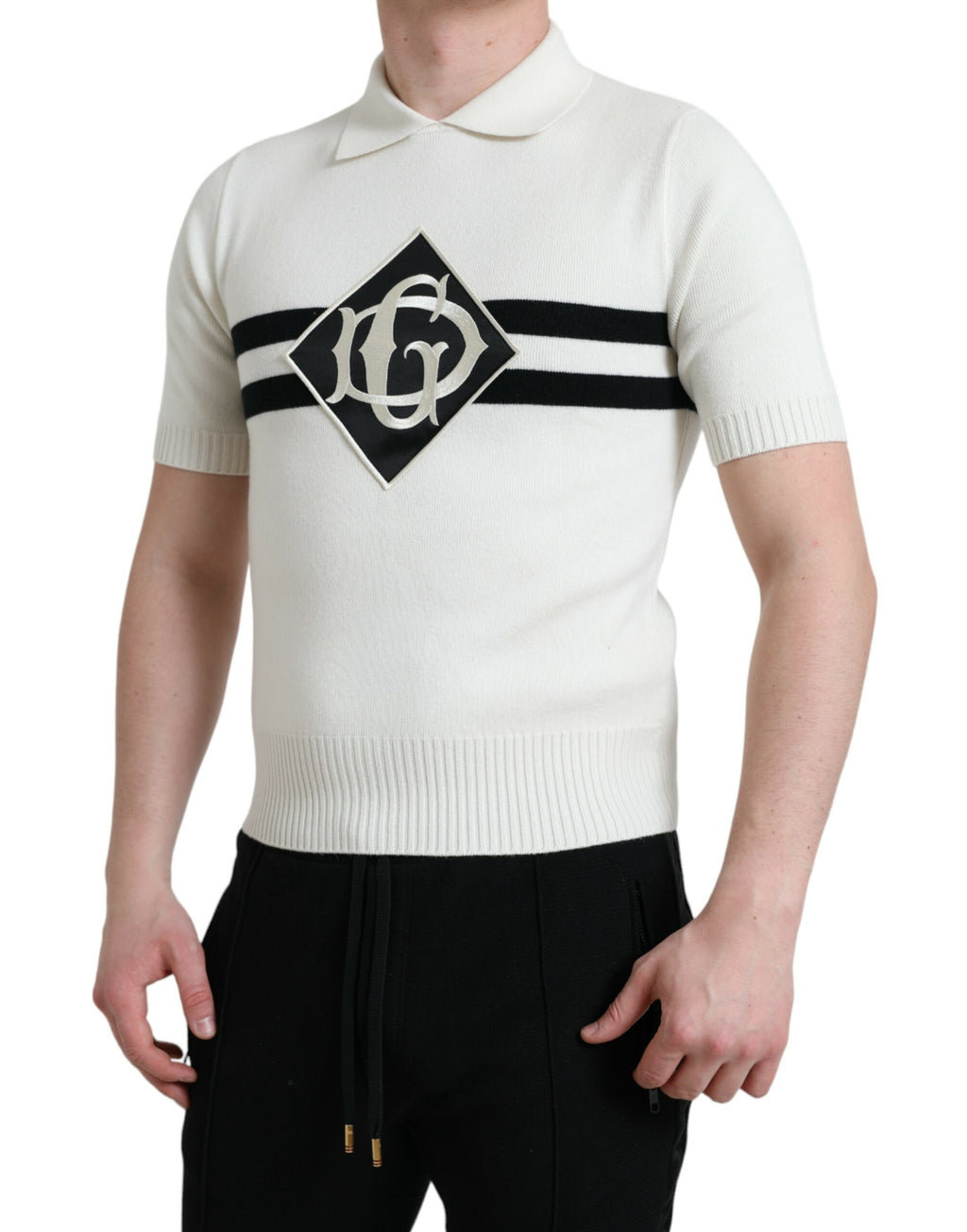 Dolce & Gabbana White DG Logo Collar Henley T-Shirt