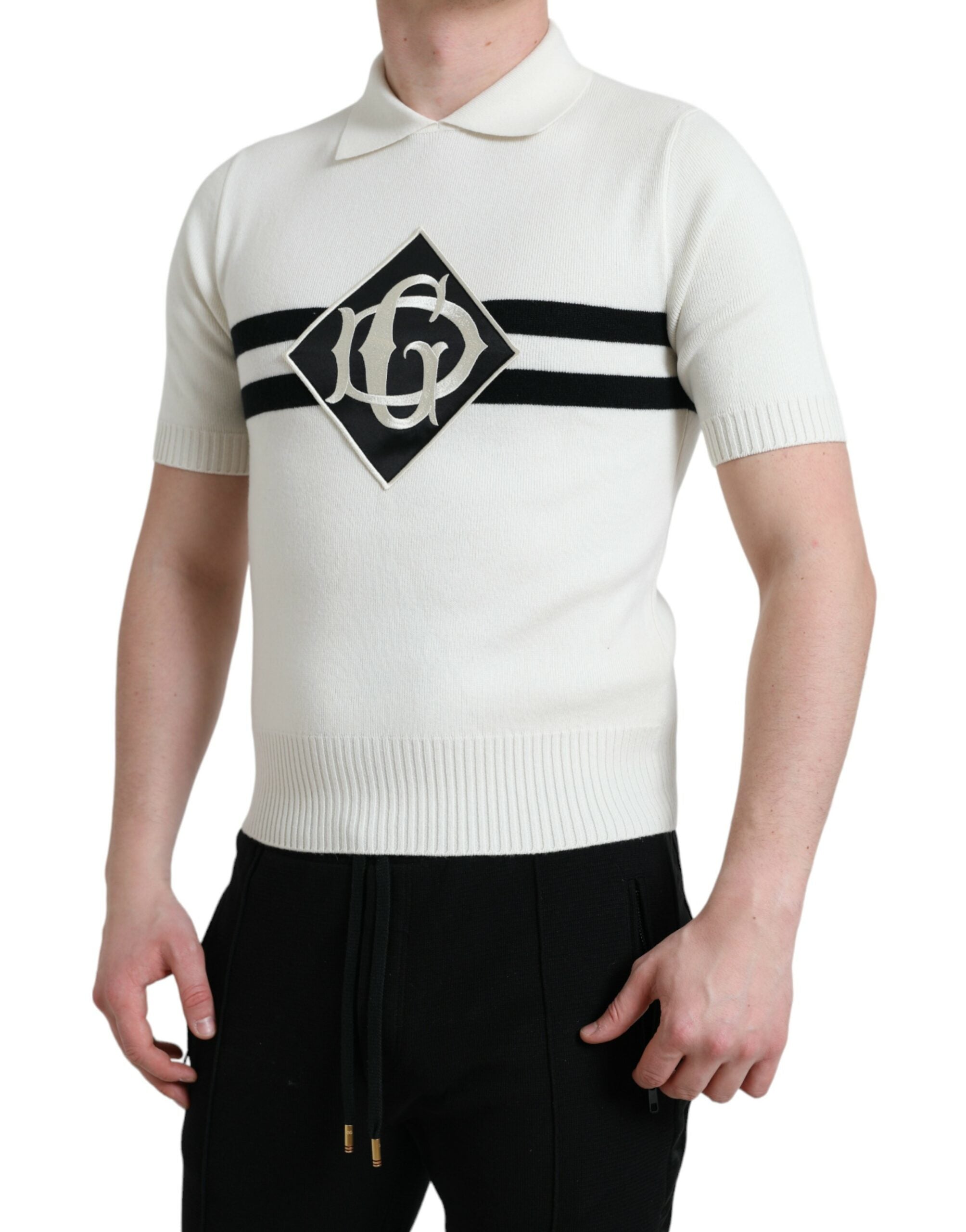 Dolce & Gabbana White DG Logo Collar Henley T-Shirt