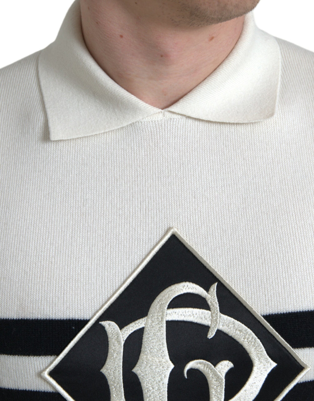 Dolce & Gabbana White DG Logo Collar Henley T-Shirt