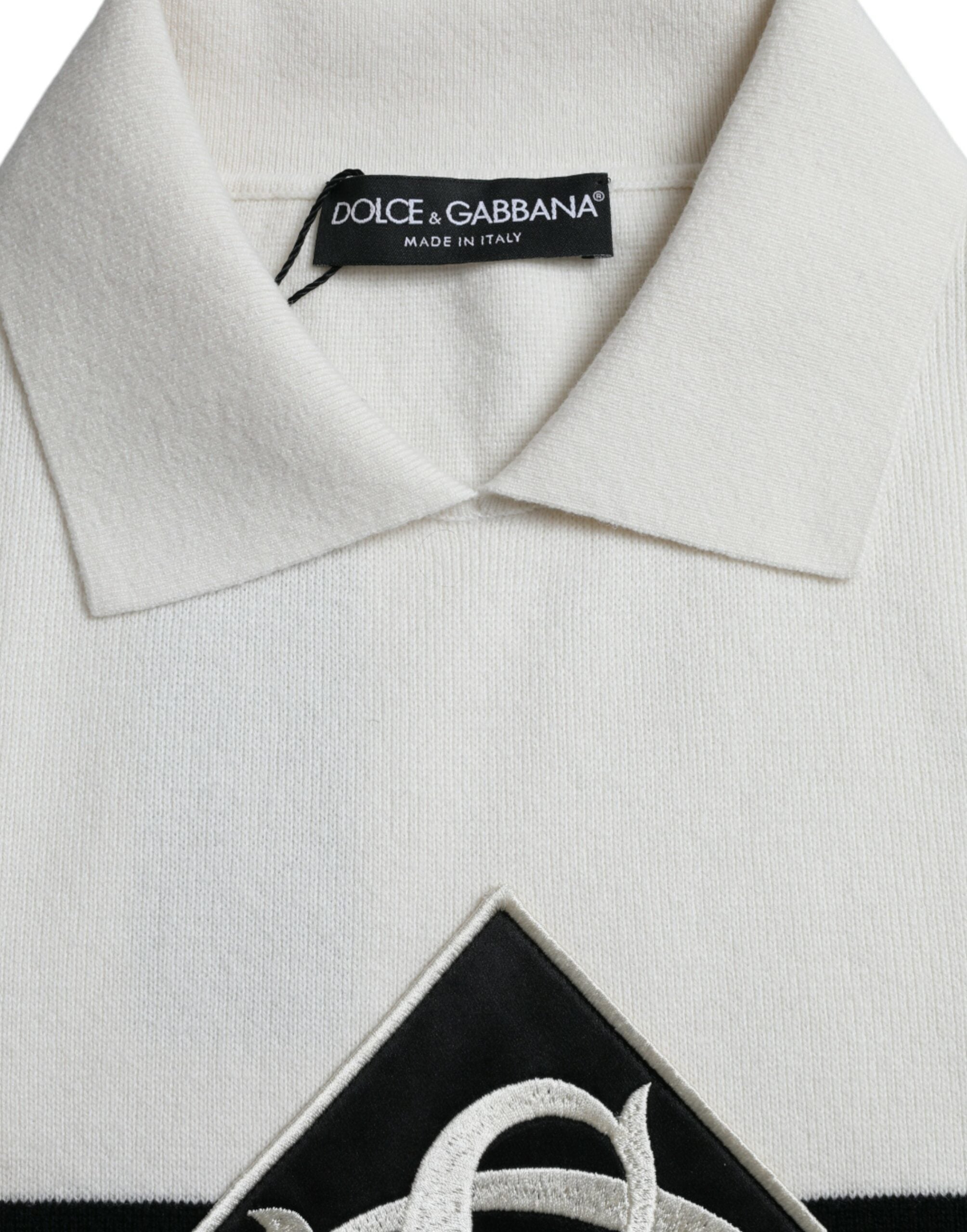 Dolce & Gabbana White DG Logo Collar Henley T-Shirt