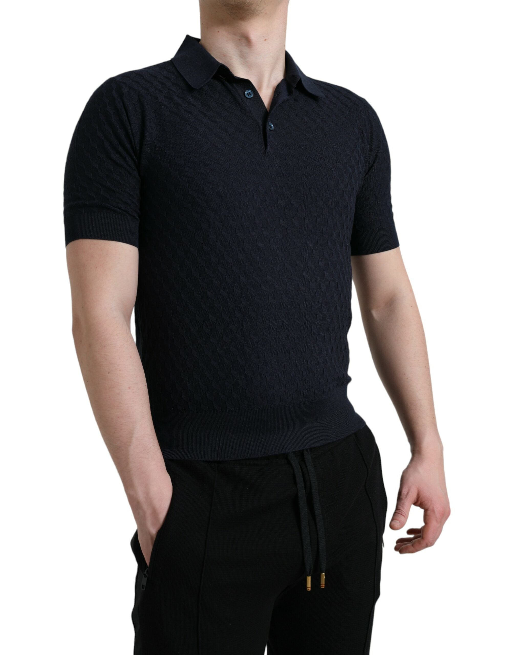 Dolce & Gabbana Dark Blue Collared Short-Sleeved Polo Shirt