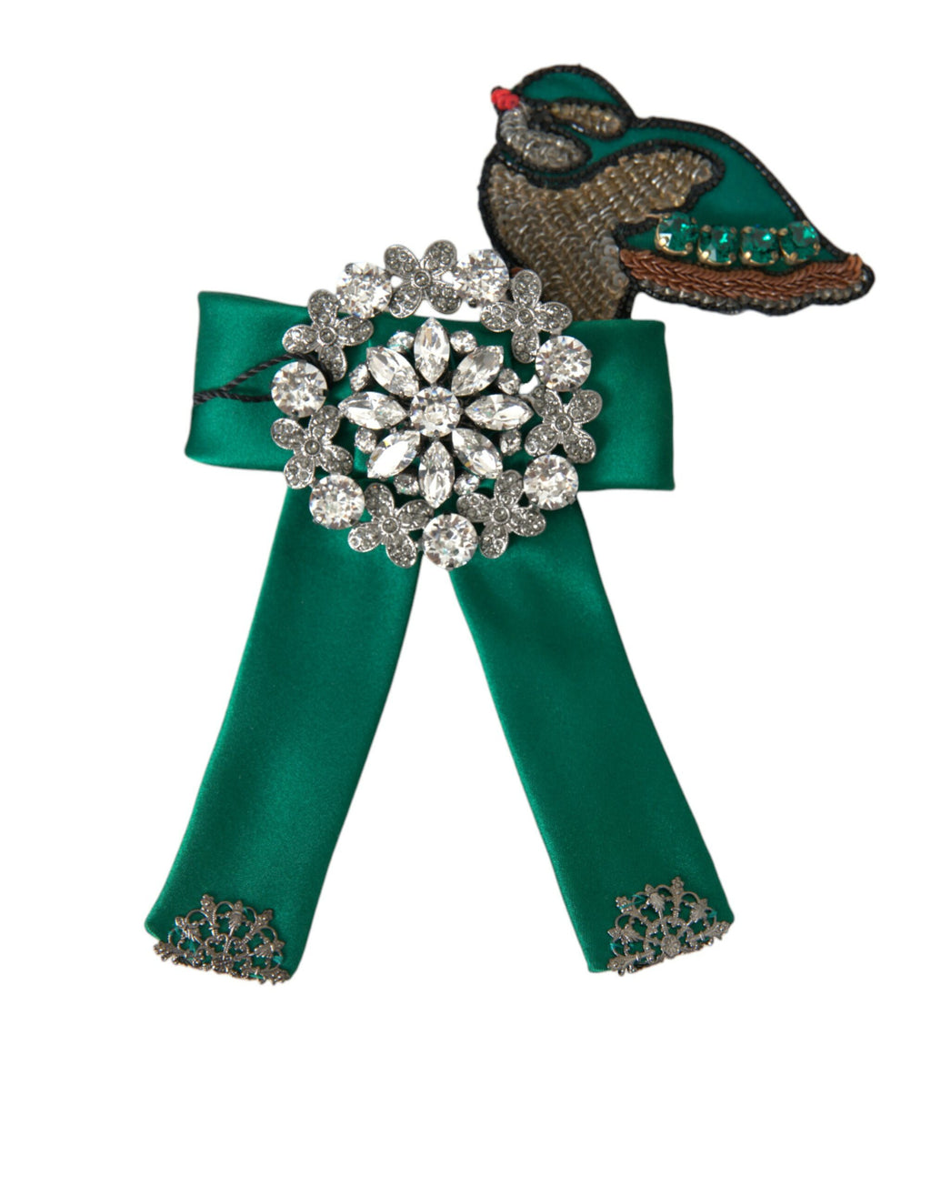 Dolce & Gabbana Green Satin Bird Crystal Women's Hair Clip