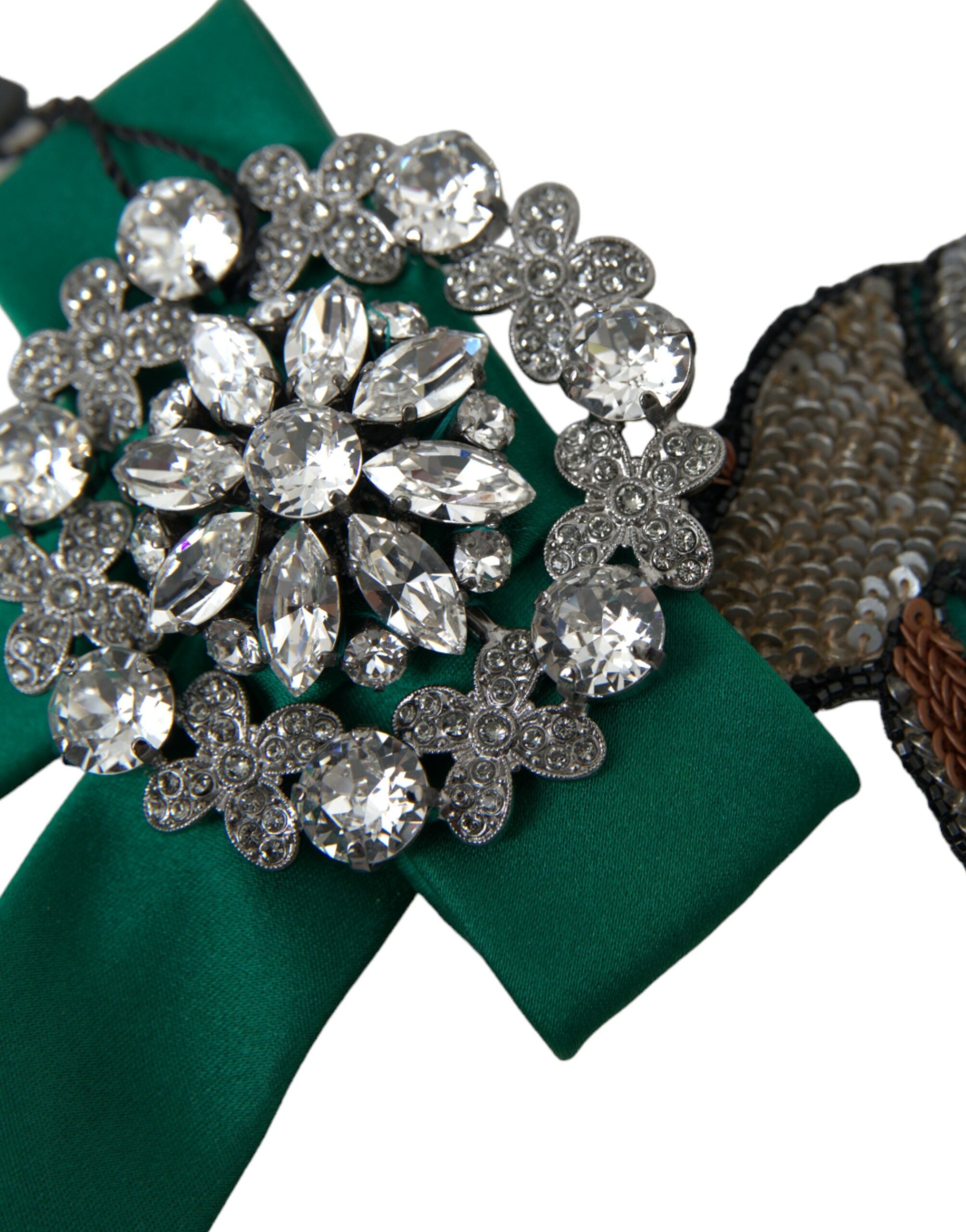 Dolce & Gabbana Green Satin Bird Crystal Women's Hair Clip