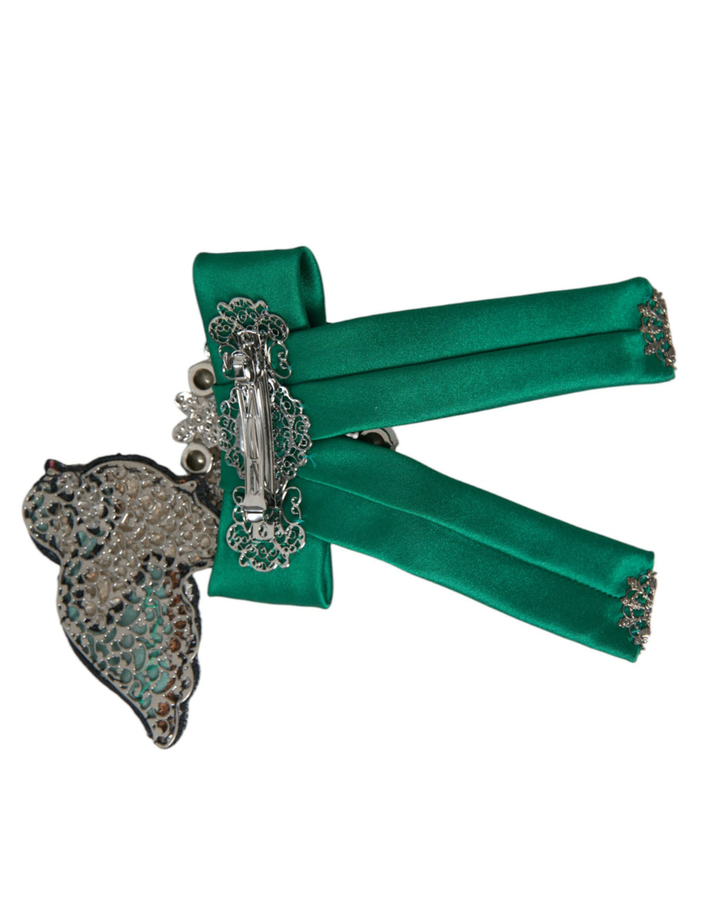 Dolce & Gabbana Green Satin Bird Crystal Women's Hair Clip