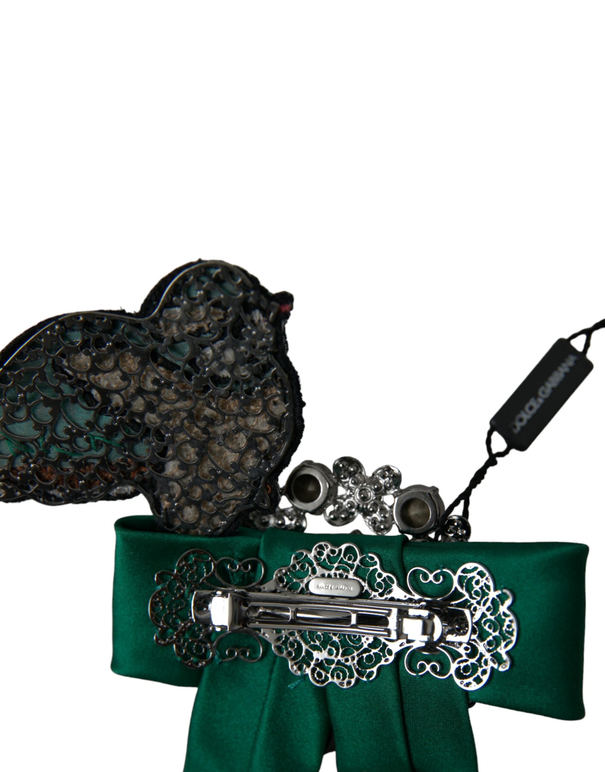 Dolce & Gabbana Green Satin Bird Crystal Women's Hair Clip
