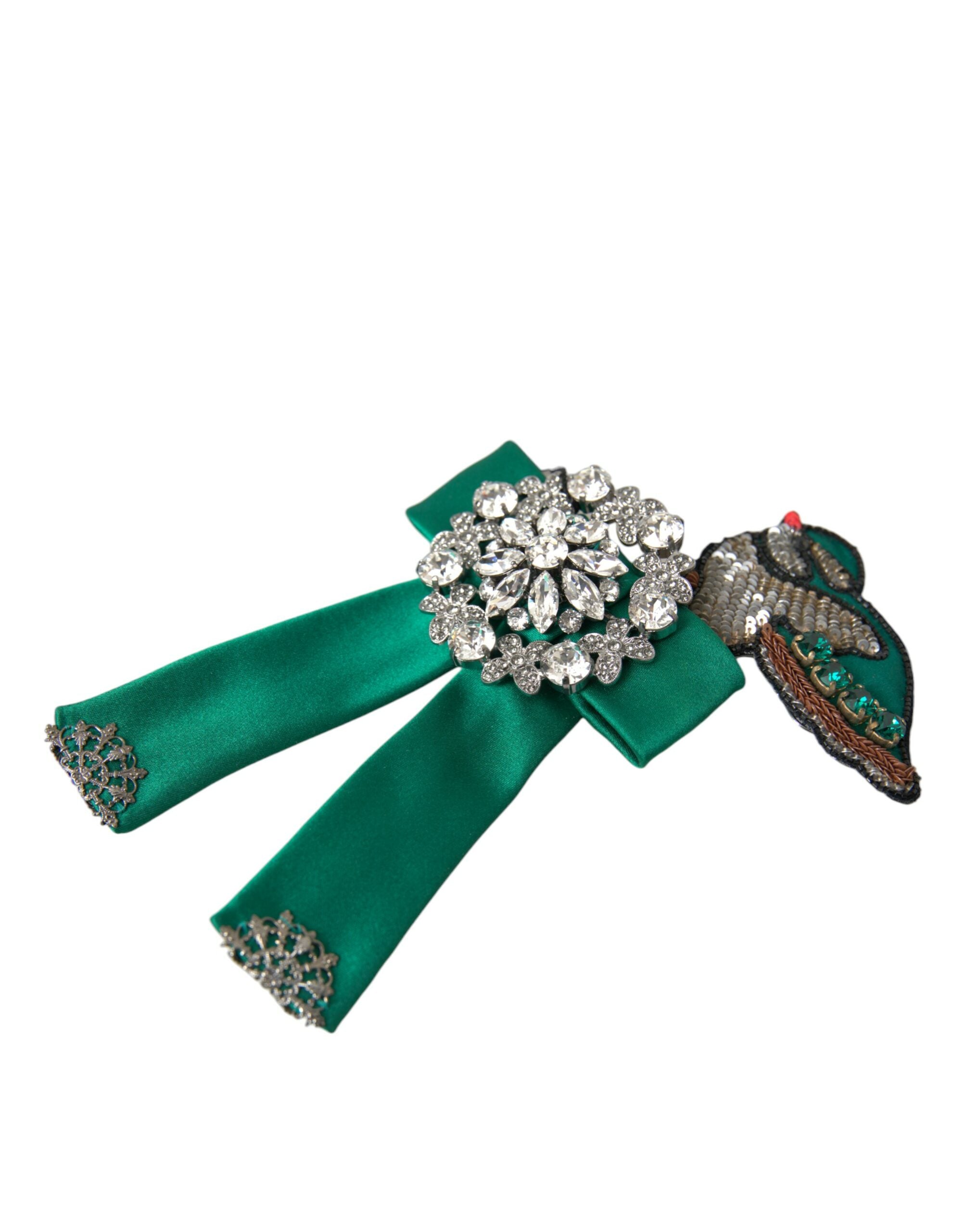 Dolce & Gabbana Green Satin Bird Crystal Women's Hair Clip