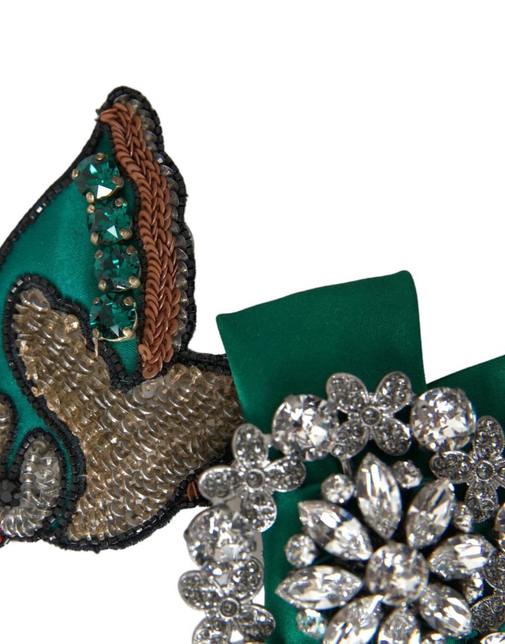 Dolce & Gabbana Green Satin Bird Crystal Women's Hair Clip