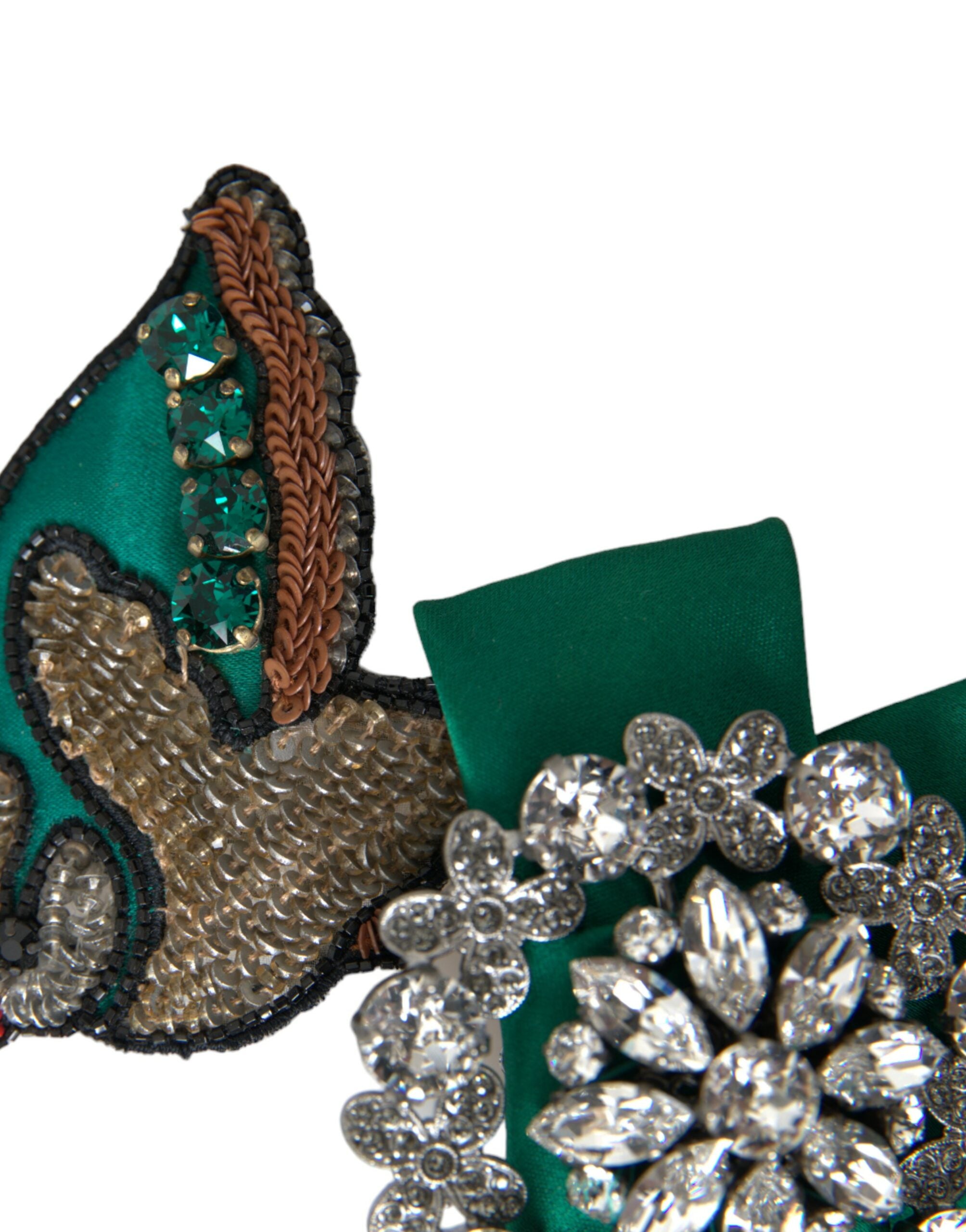Dolce & Gabbana Green Satin Bird Crystal Women's Hair Clip