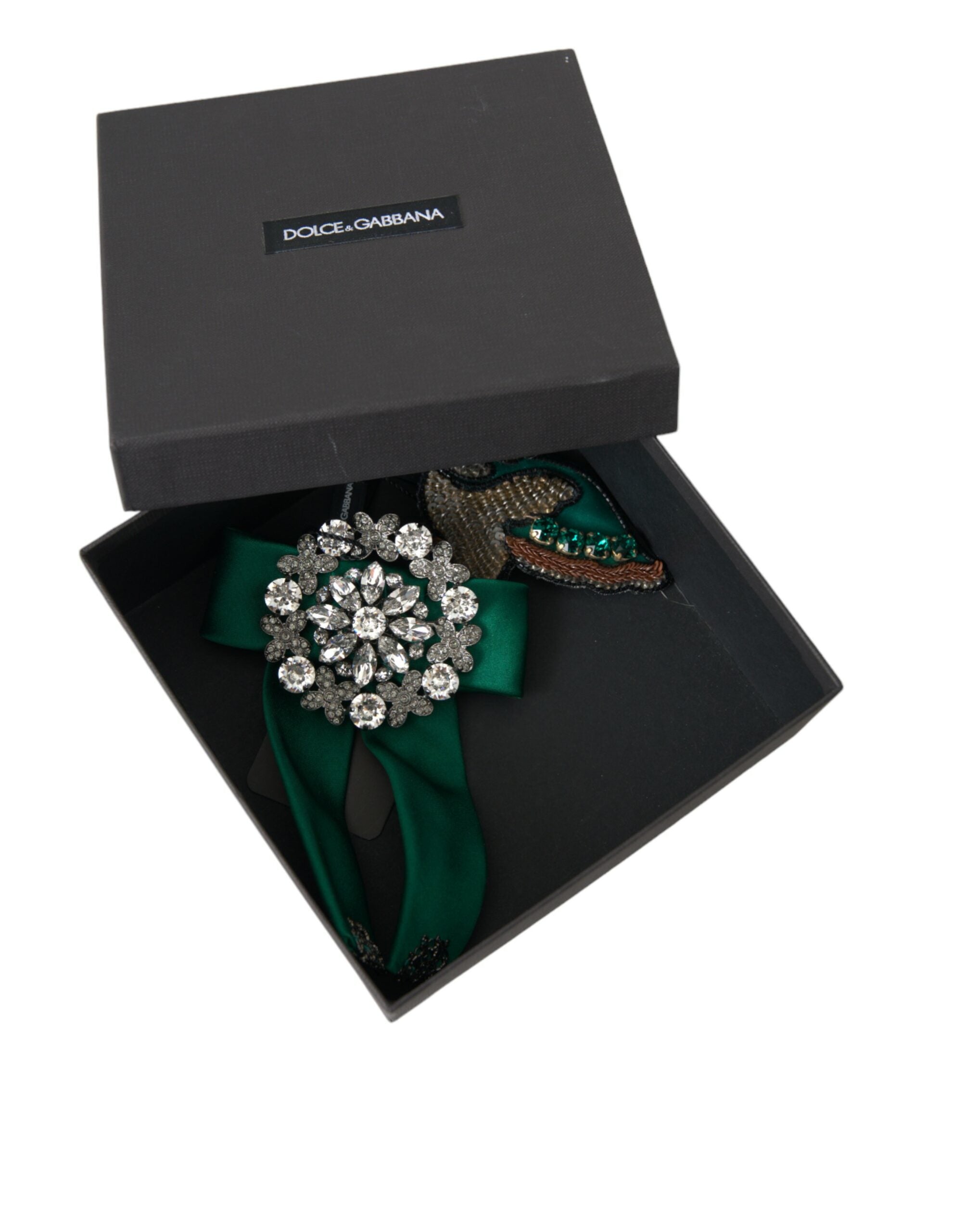 Dolce & Gabbana Green Satin Bird Crystal Women's Hair Clip