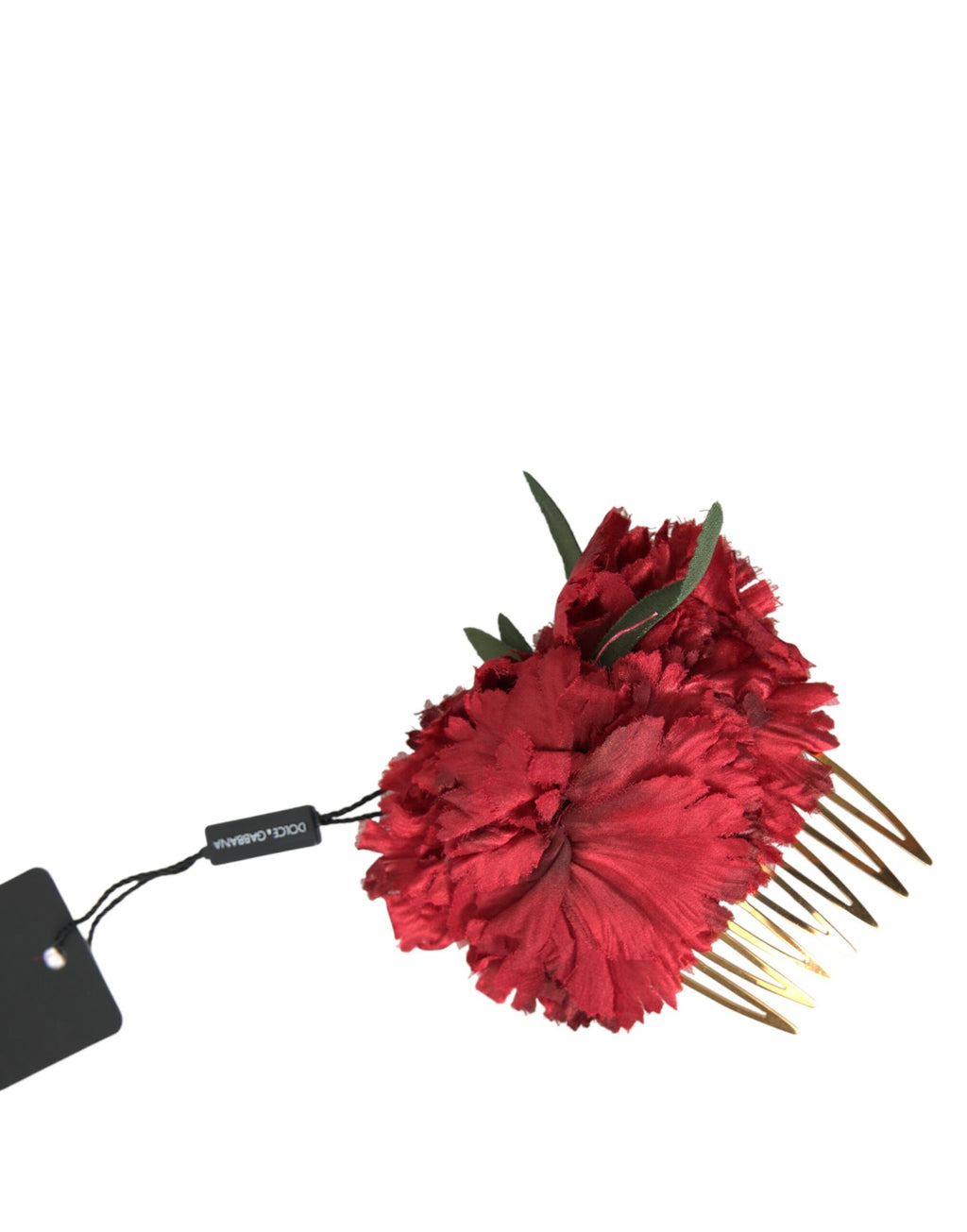 Dolce & Gabbana Red Silk Floral Gold Brass Women's Hair Comb