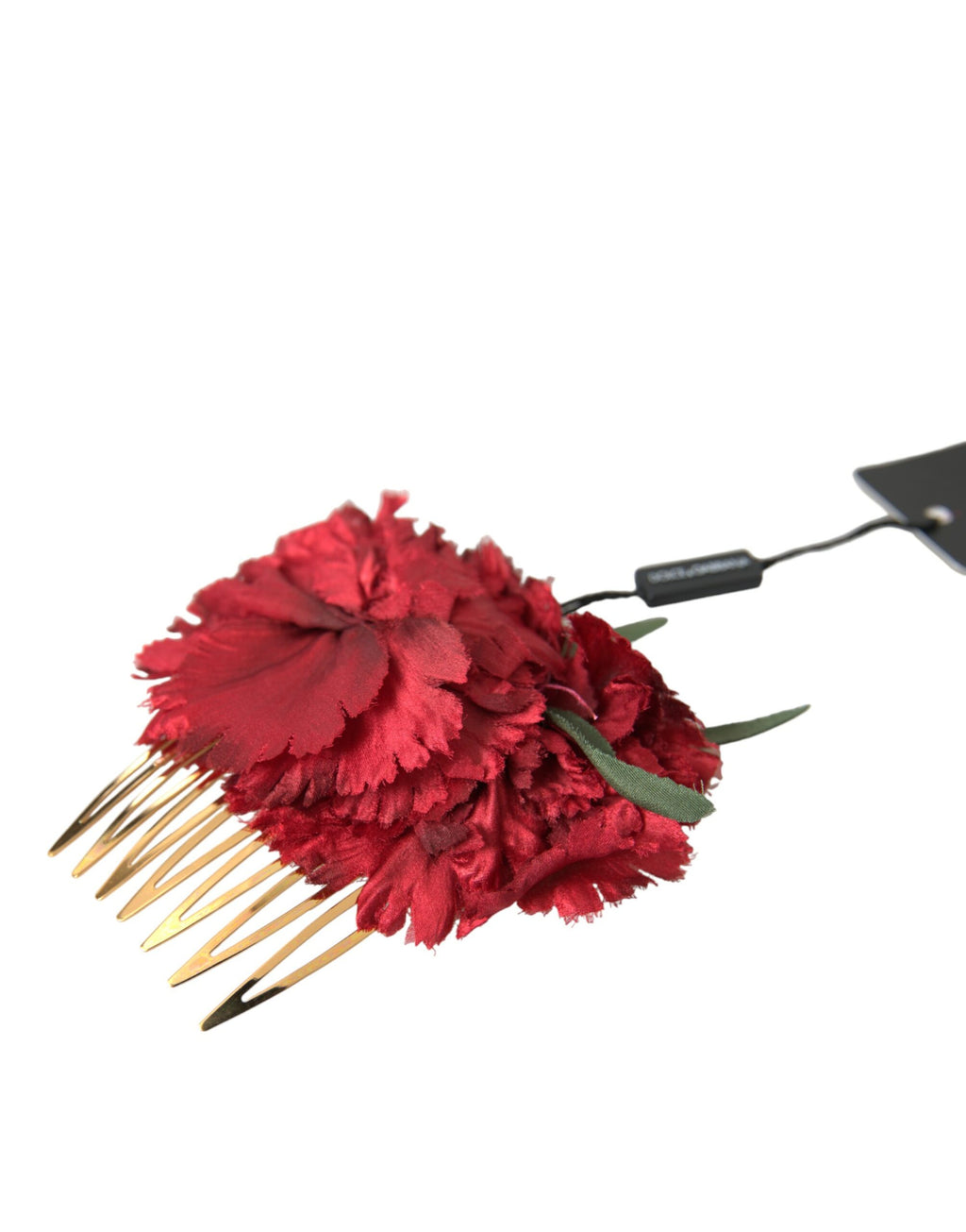 Dolce & Gabbana Red Silk Floral Gold Brass Women's Hair Comb