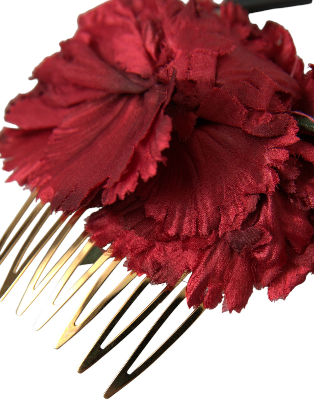 Dolce & Gabbana Red Silk Floral Gold Brass Women's Hair Comb