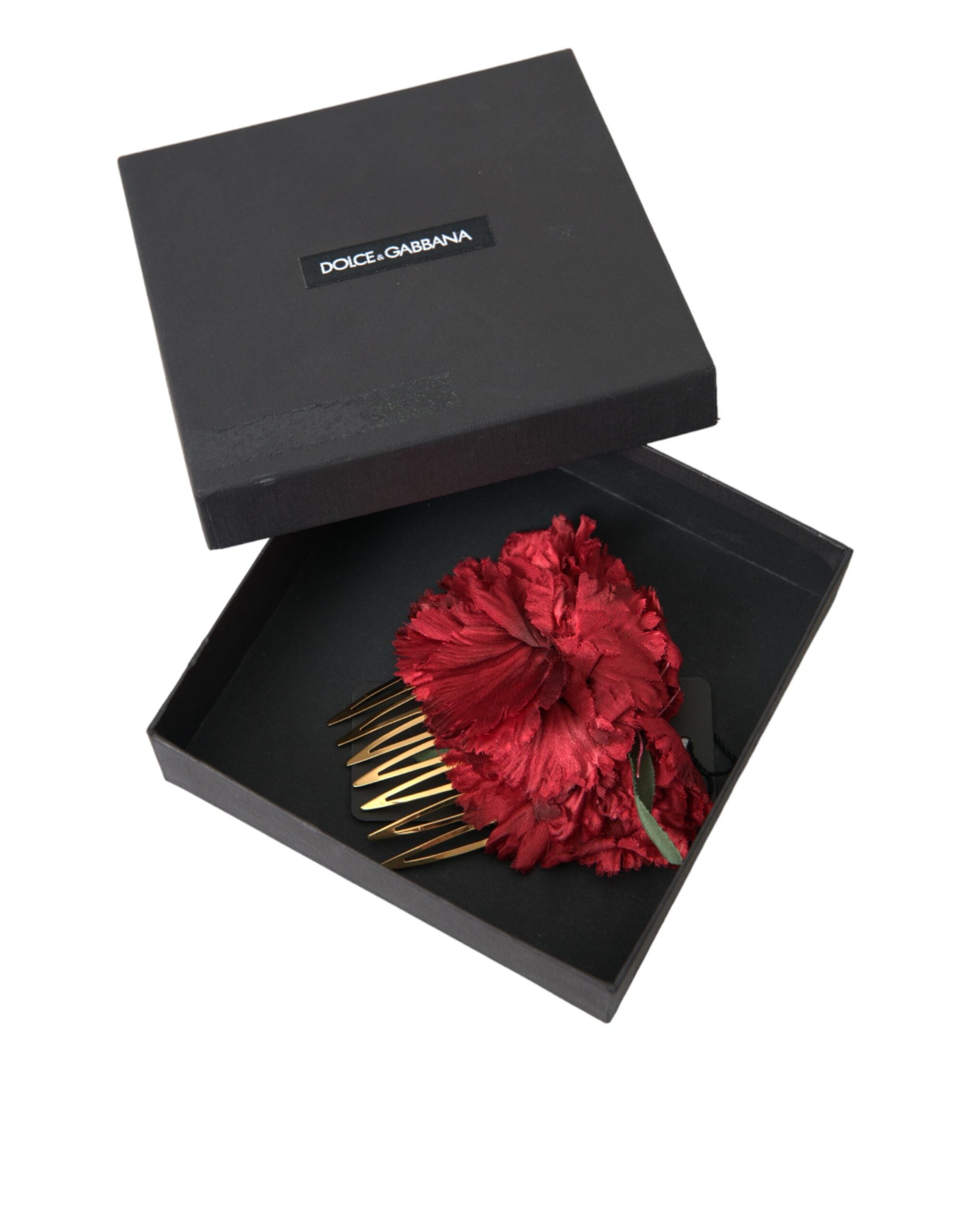 Dolce & Gabbana Red Silk Floral Gold Brass Women's Hair Comb