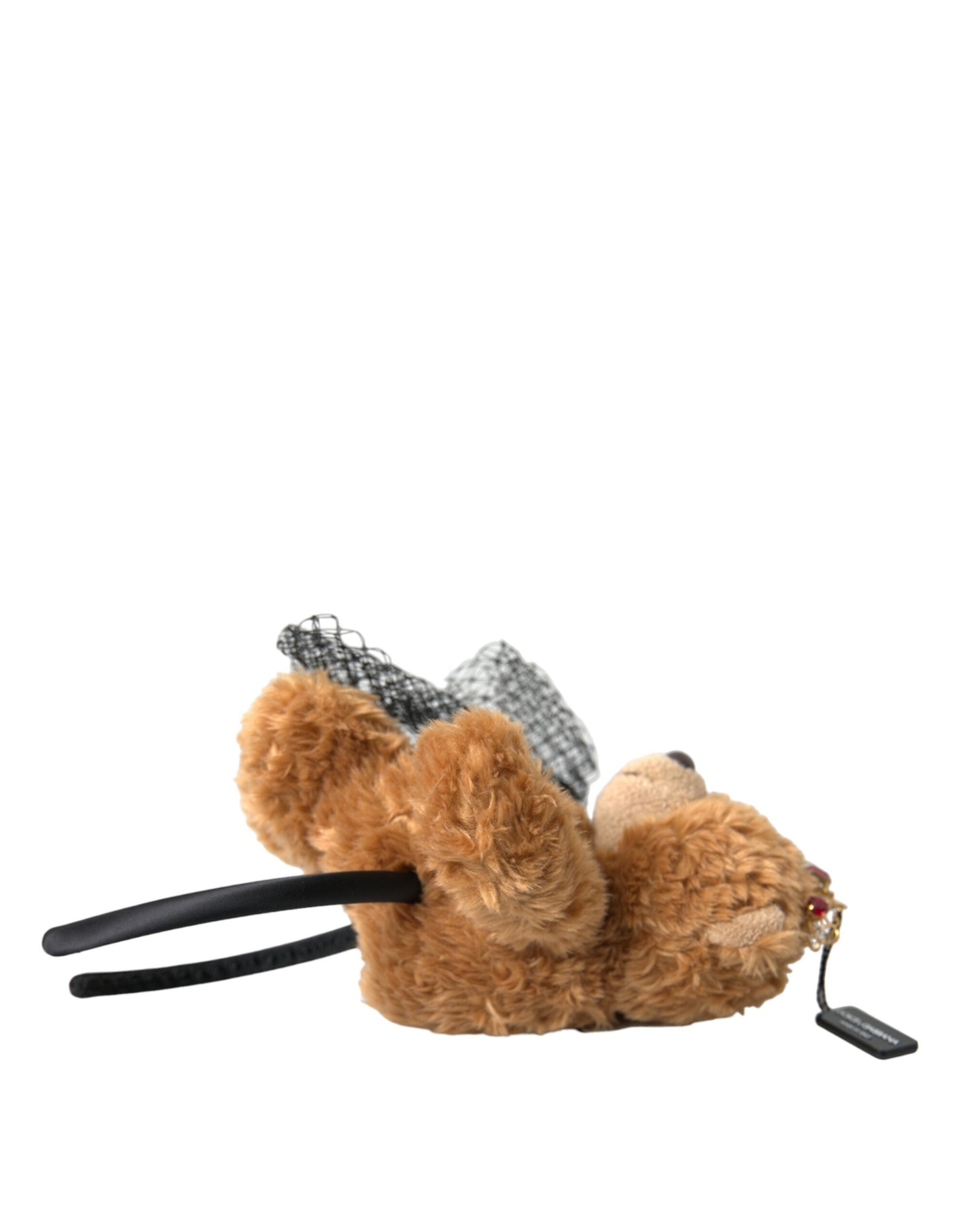 Dolce & Gabbana Brown Teddy Bear Gold Crystal Crown Headband Tiara
