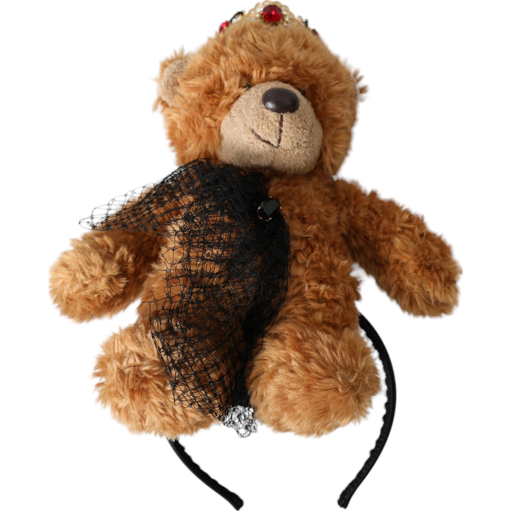 Dolce & Gabbana Brown Teddy Bear Gold Crystal Crown Headband Tiara