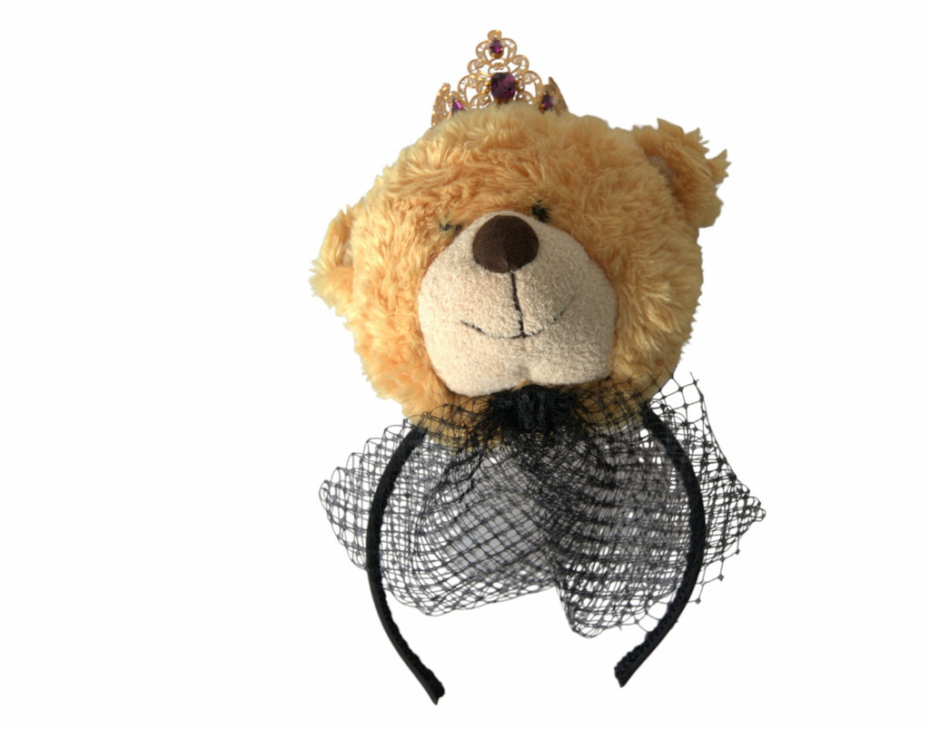 Dolce & Gabbana Brown Teddy Bear Gold Crystal Crown Headband Tiara