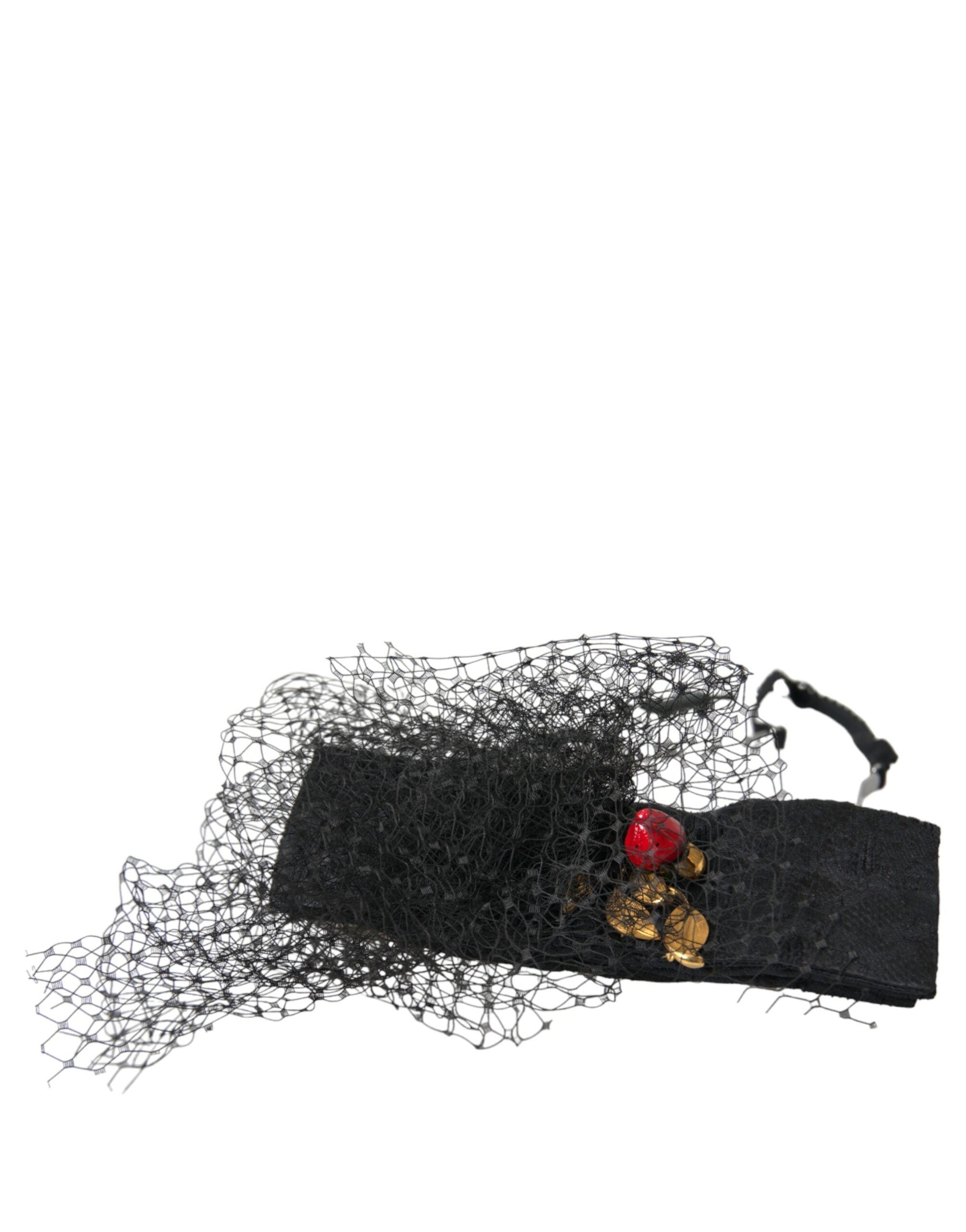 Dolce & Gabbana Black Strawberry Sicily Crystal Mesh Net Headband Tiara