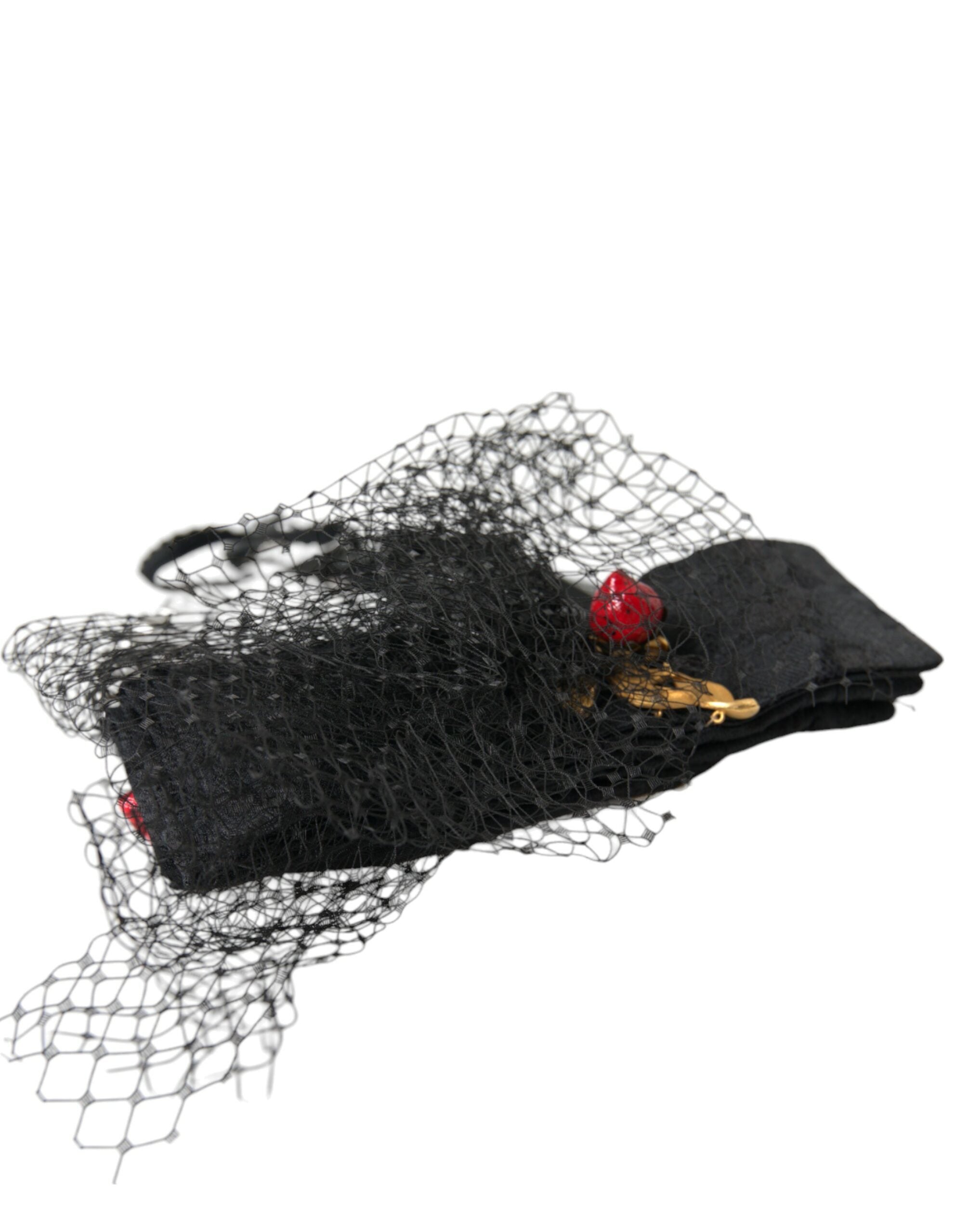 Dolce & Gabbana Black Strawberry Sicily Crystal Mesh Net Headband Tiara