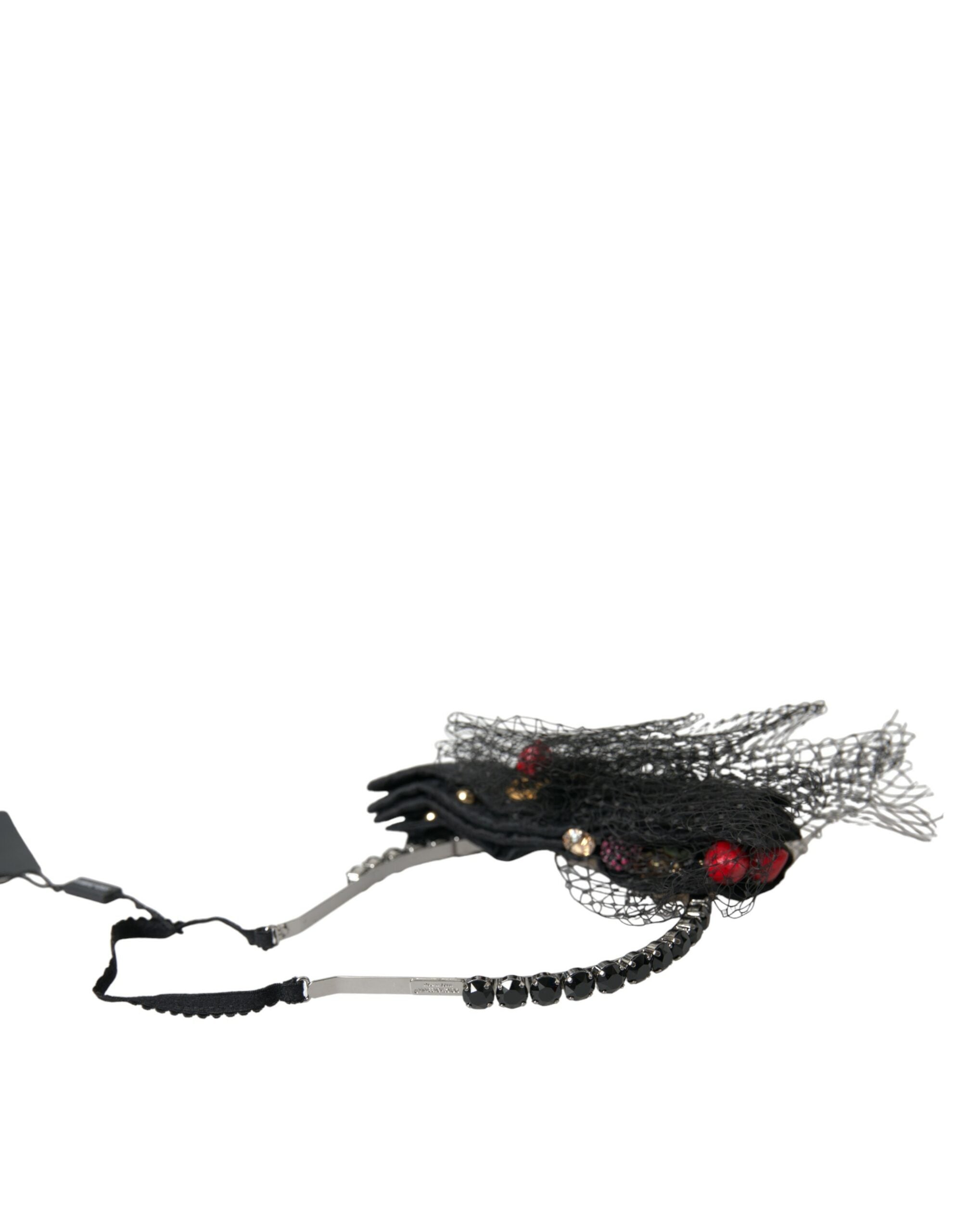 Dolce & Gabbana Black Strawberry Sicily Crystal Mesh Net Headband Tiara