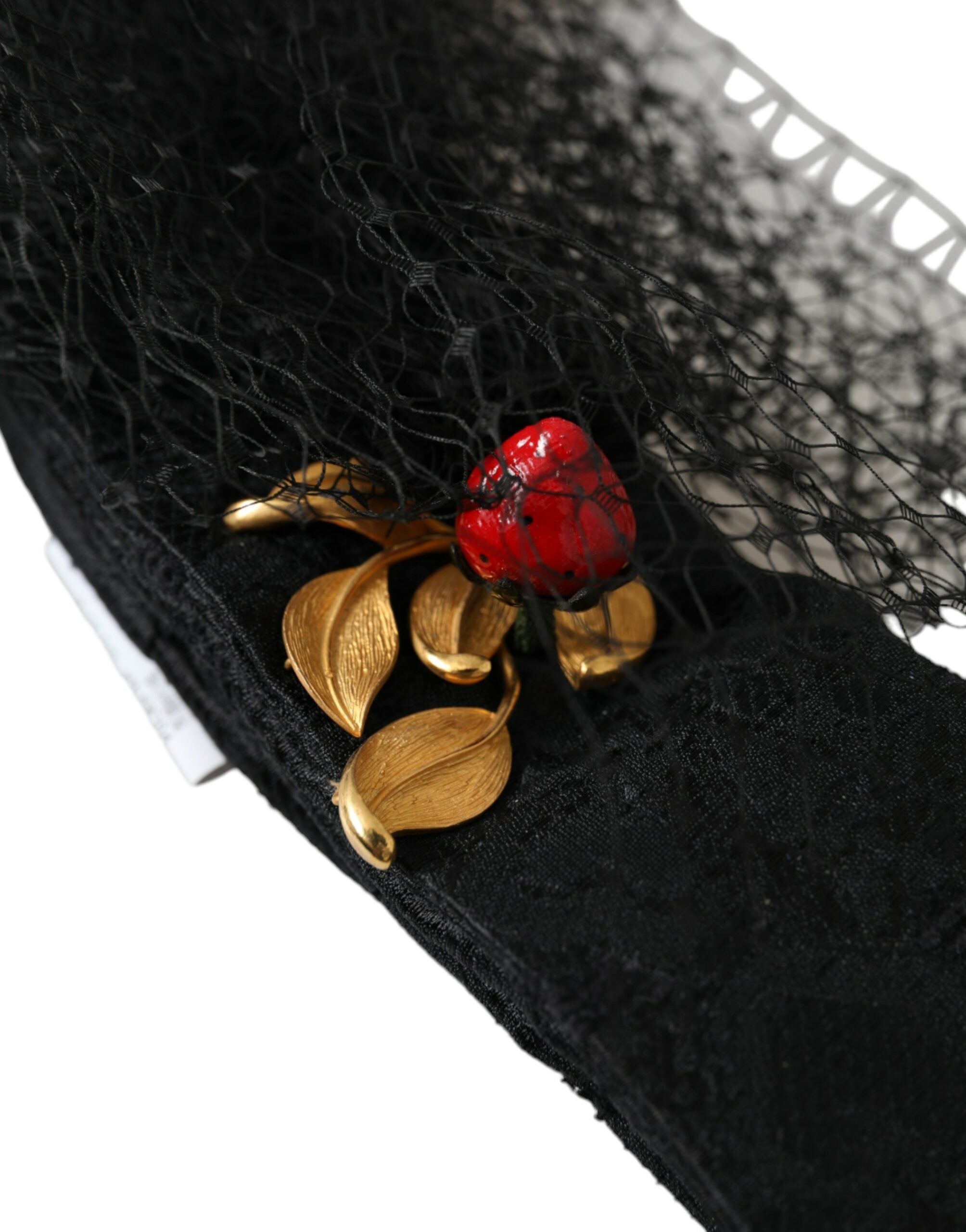 Dolce & Gabbana Black Strawberry Sicily Crystal Mesh Net Headband Tiara