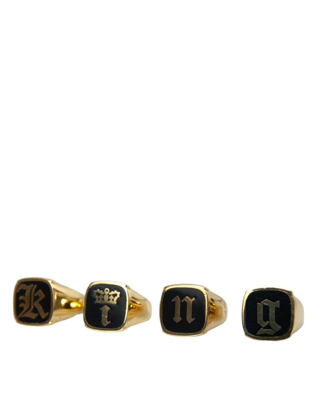 Dolce & Gabbana Gold Brass KING Enamel Set of 4 Rings
