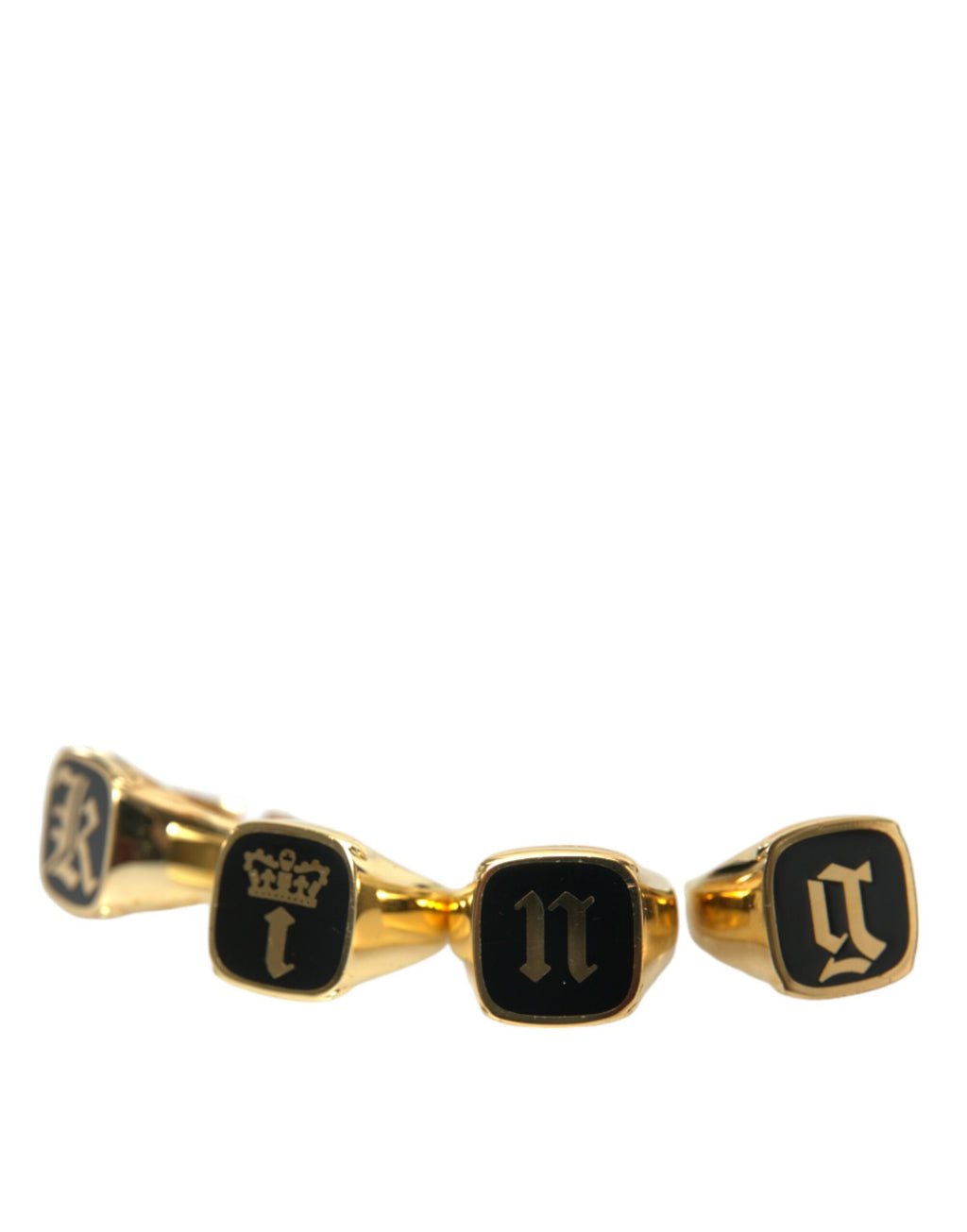 Dolce & Gabbana Gold Brass KING Enamel Set of 4 Rings